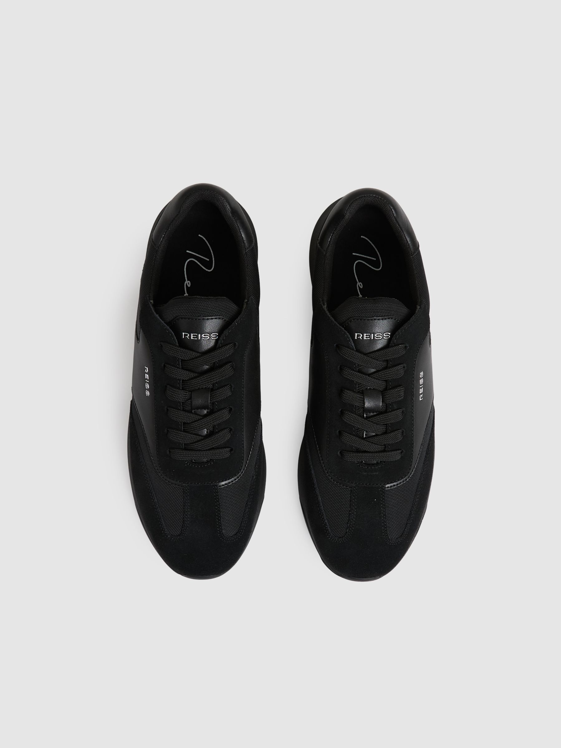 Leather Suede Running Trainers in All Black