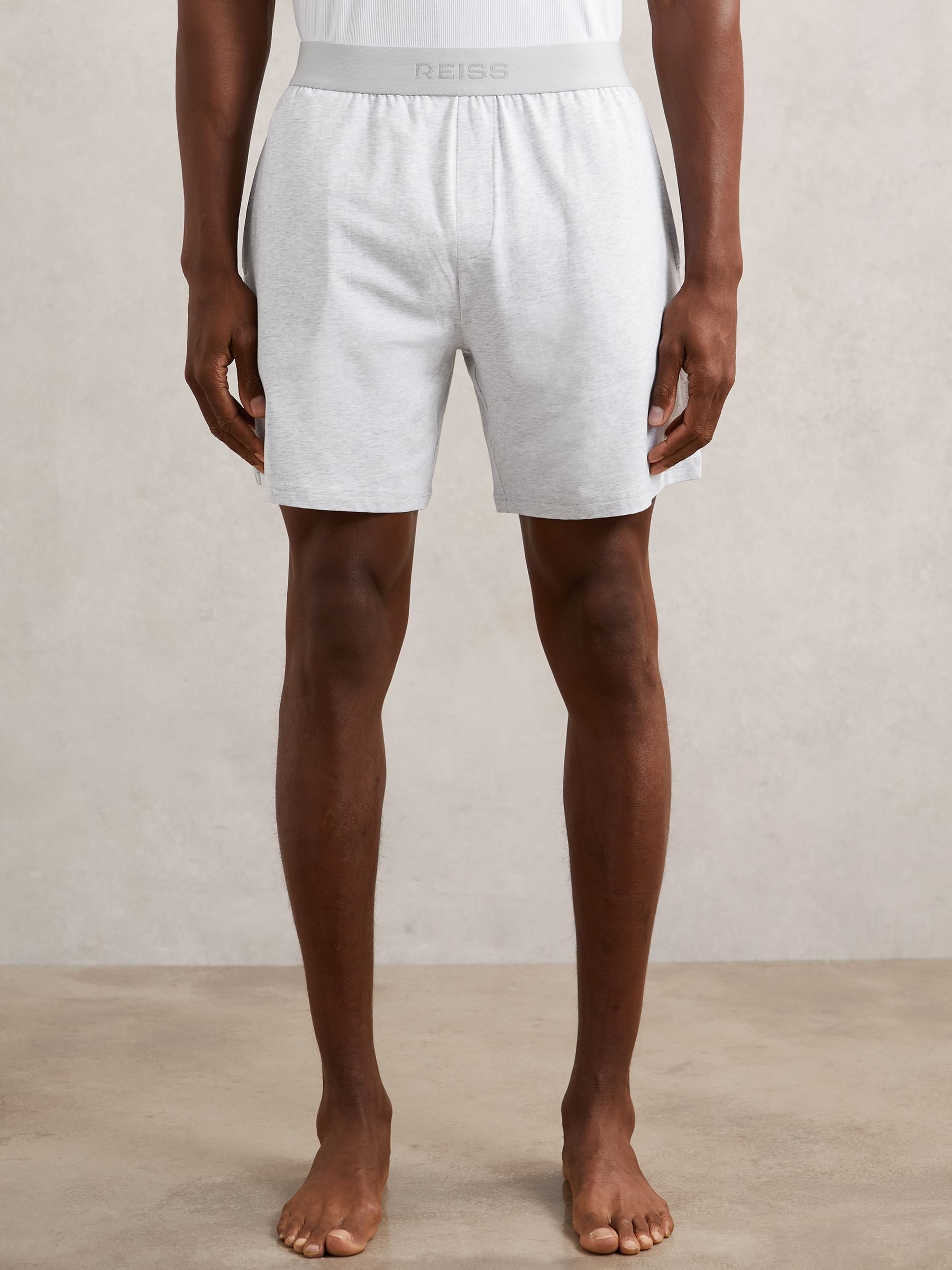 Cotton Jersey Logo-Waistband Shorts with Stretch in Soft Grey