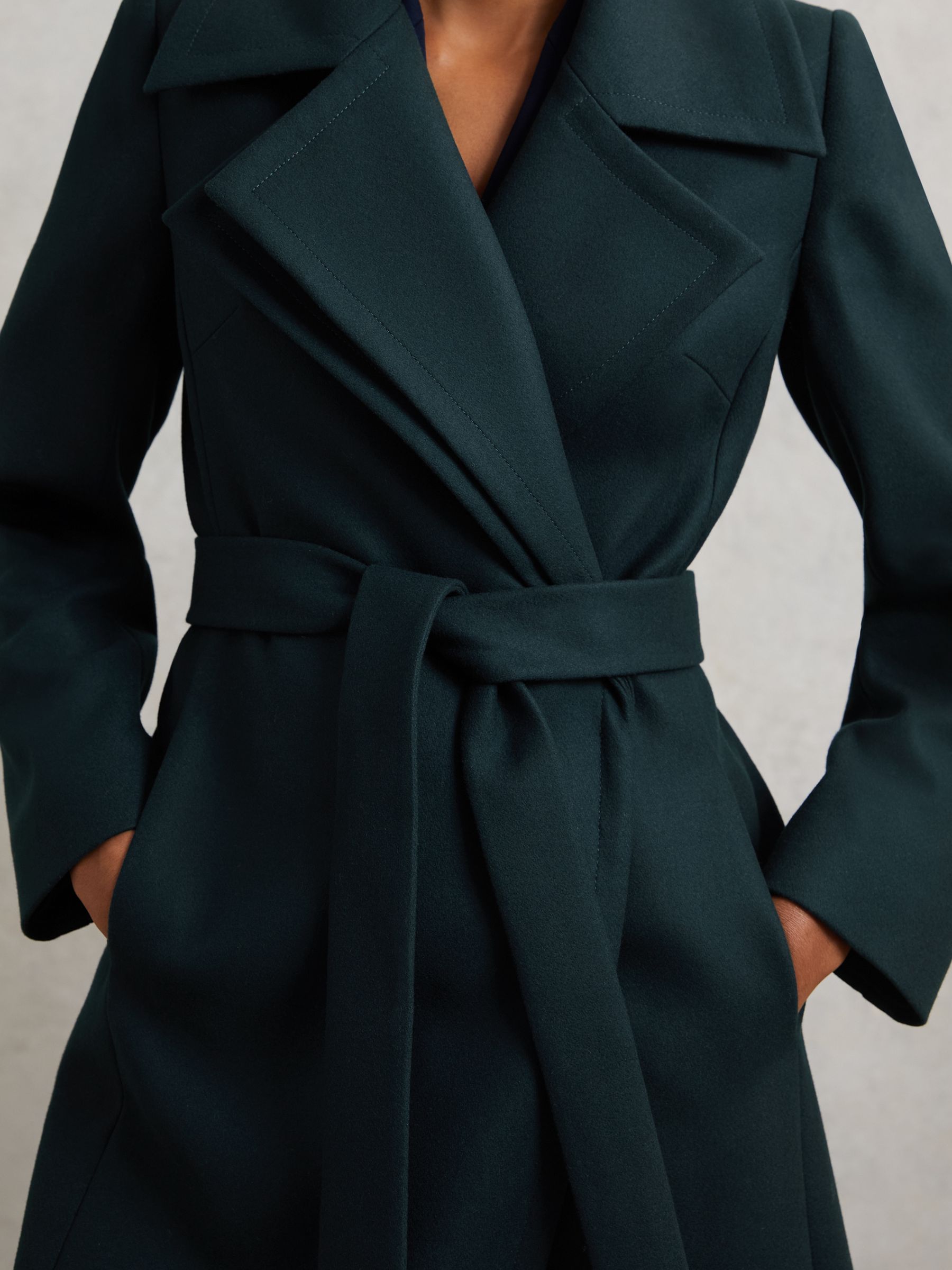 Wool-Blend Double-Lapel Belted Coat With Cashmere in Teal
