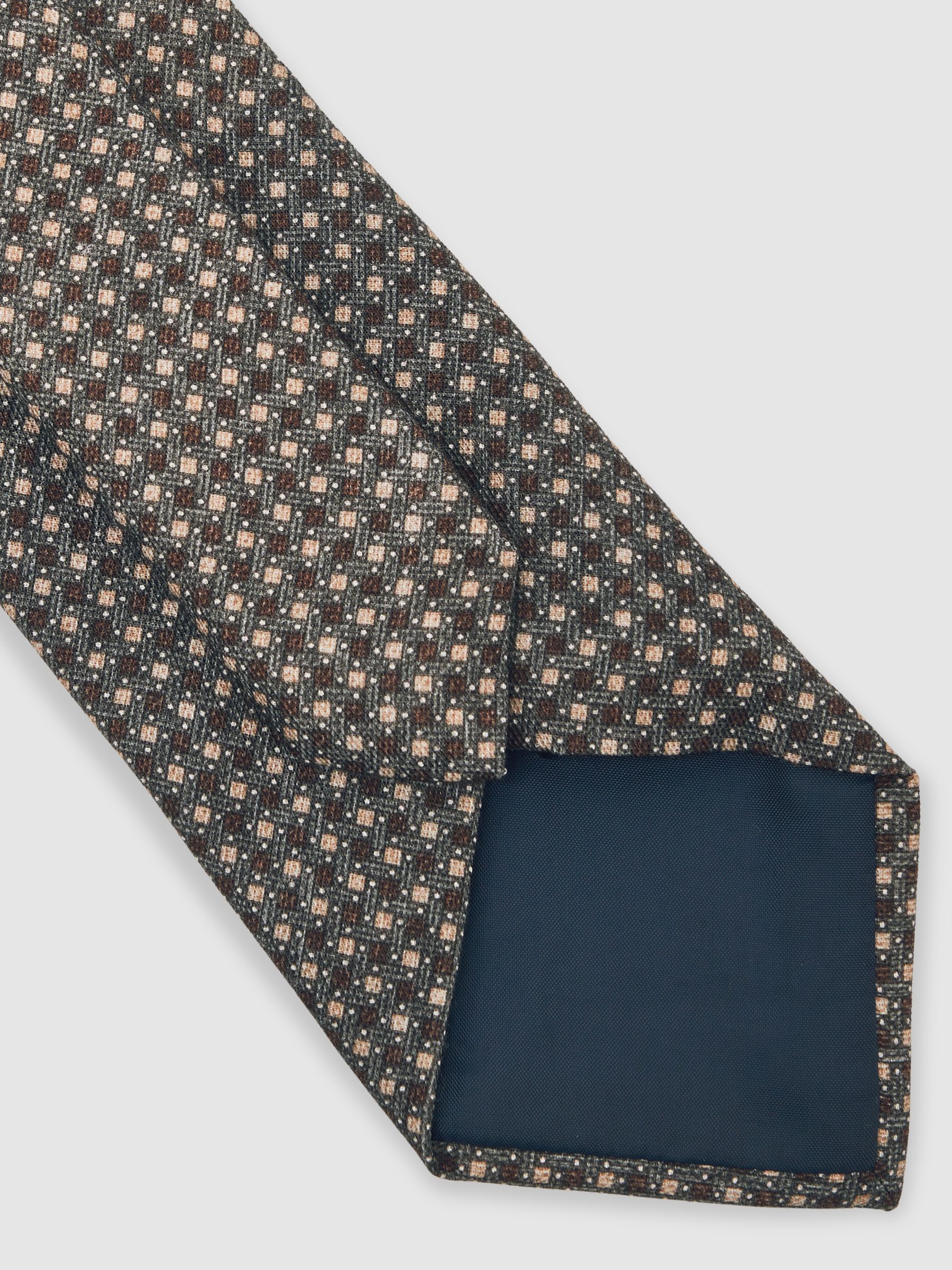 Micro-Square Print Tie With Wool in Dark Sage Multi