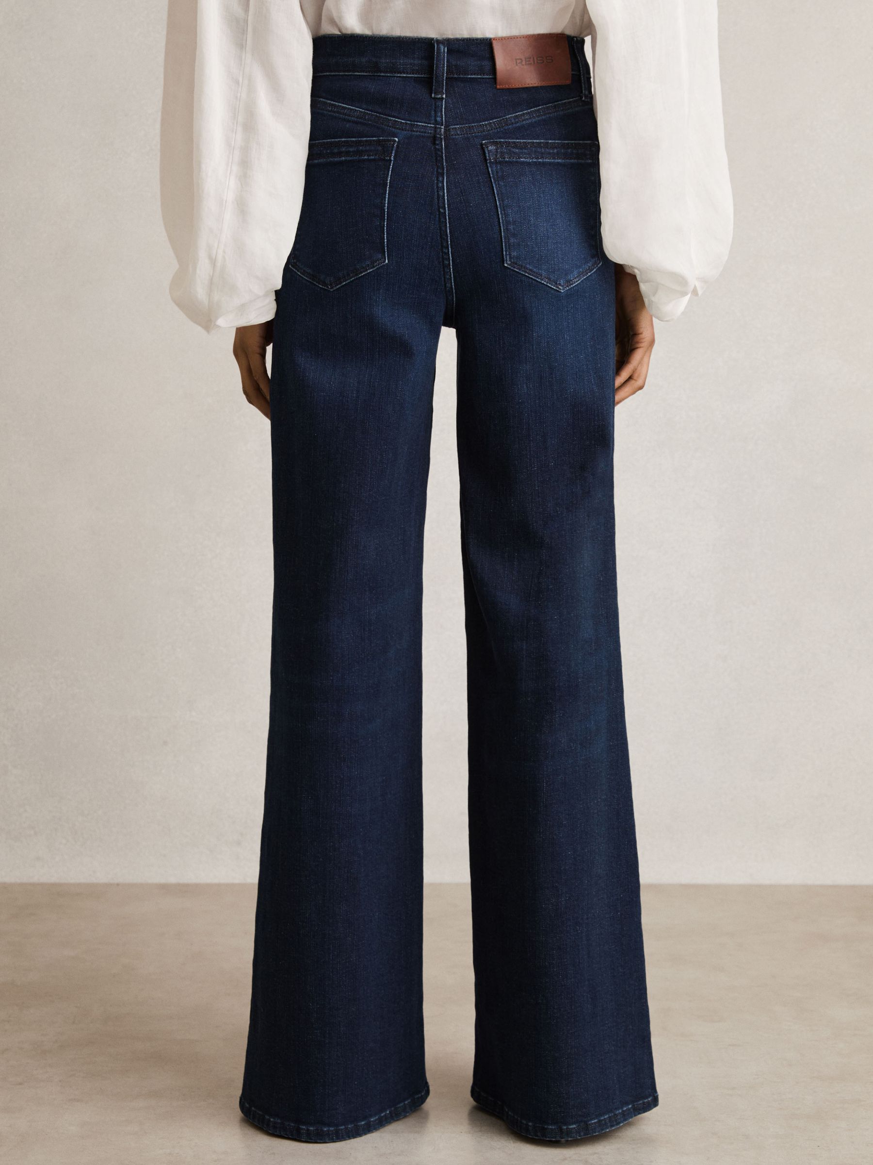 Petite Stretch-Cotton Wide-Leg Jeans in Dark Blue