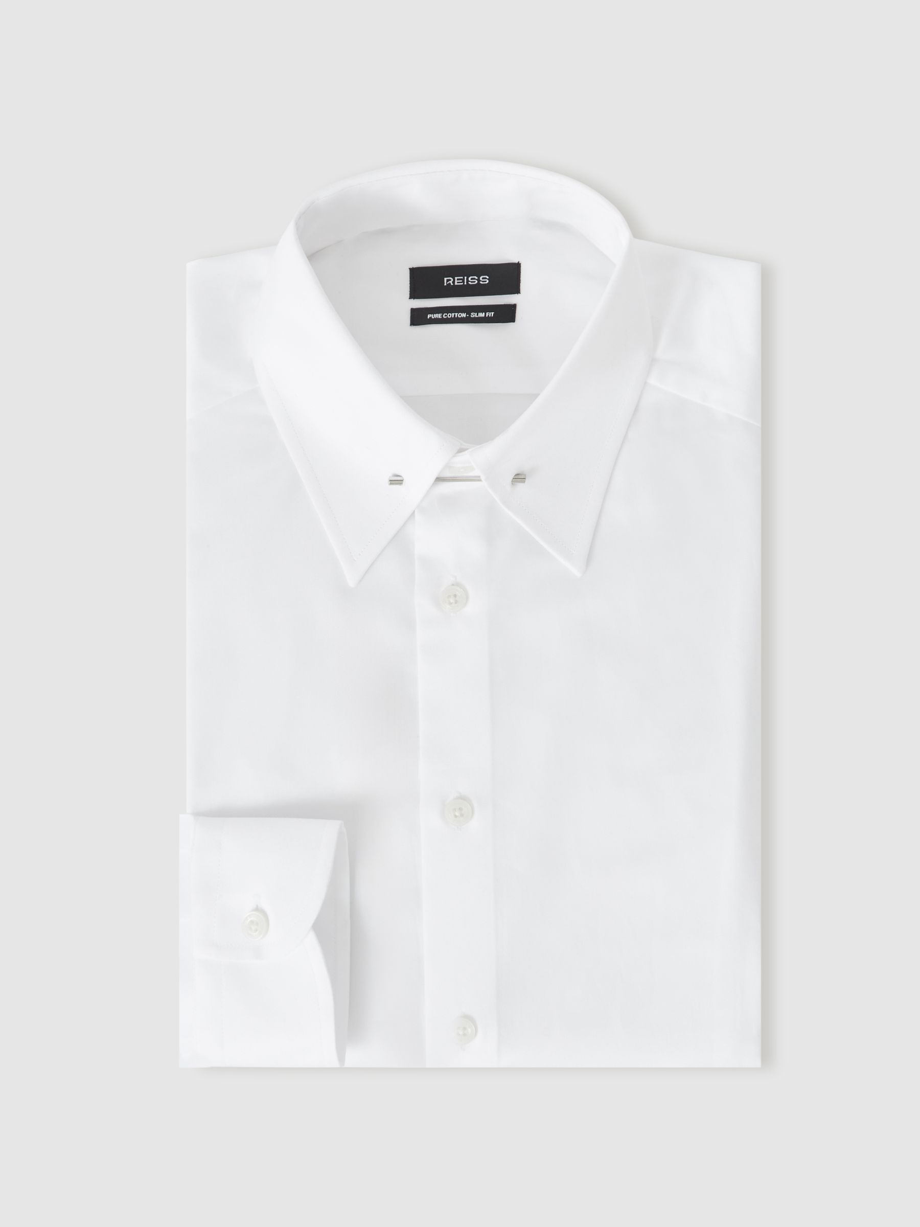 Slim Fit Cotton Pin Collar Shirt in White