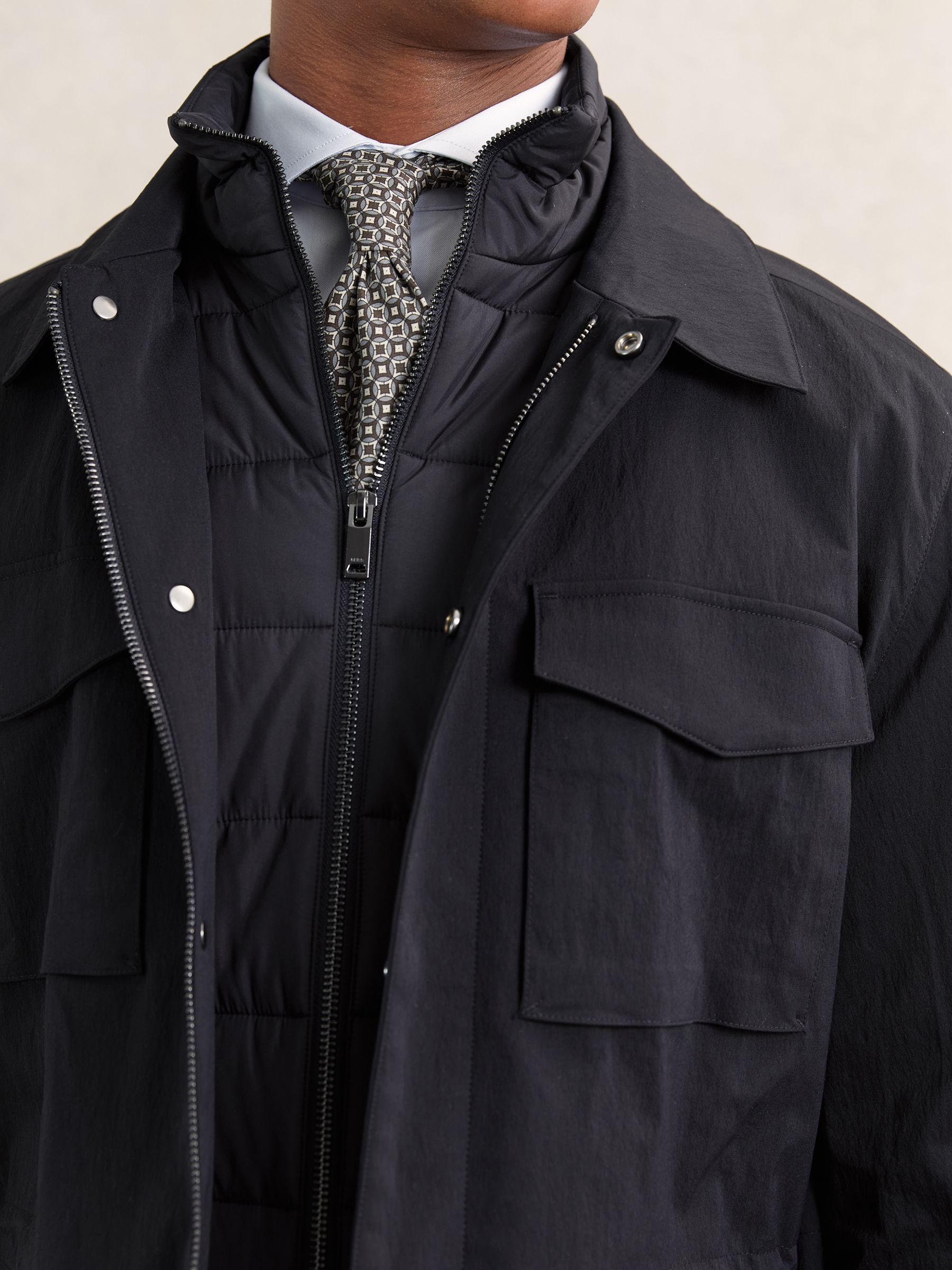 Removable-Gilet Safari Jacket in Navy