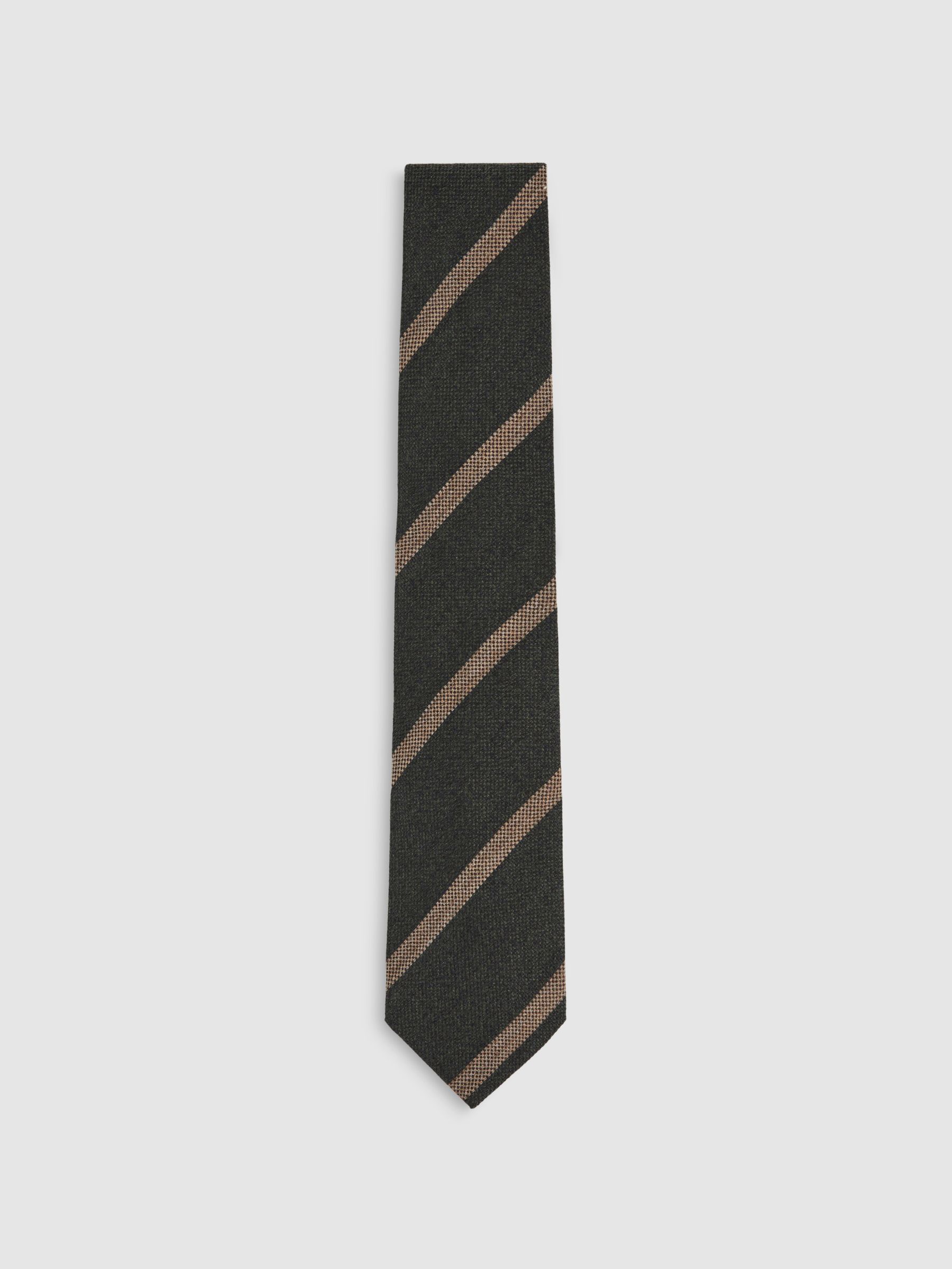 Wool-Silk Striped Tie in Forest Green