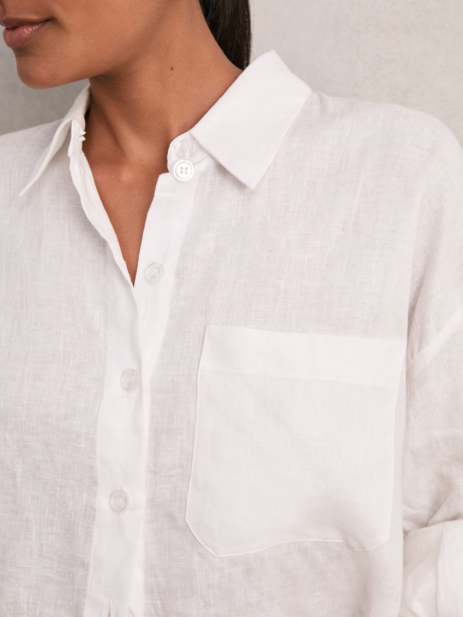 Oversize Linen Cropped Shirt in White