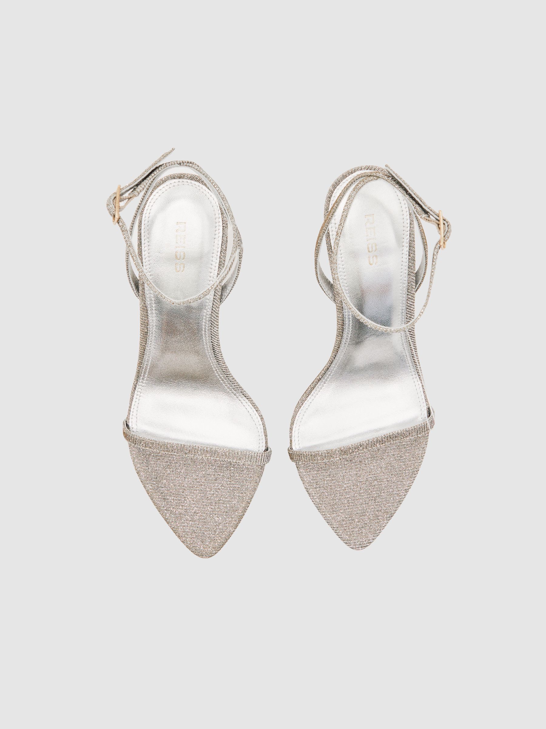 Metallic Strappy Stiletto Sandals in Silver