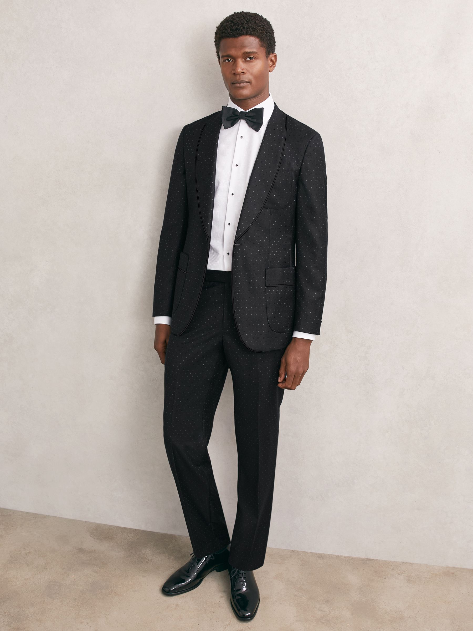 Single-Breasted Polka-Dot Suit Blazer Tailored-Fit Wool-Blend in Midnight Navy