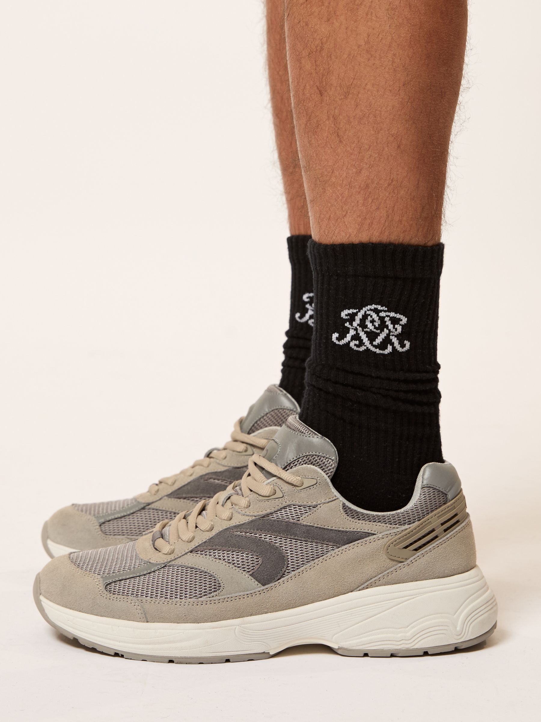 Monogram Cotton-Blend Ribbed Socks in Black