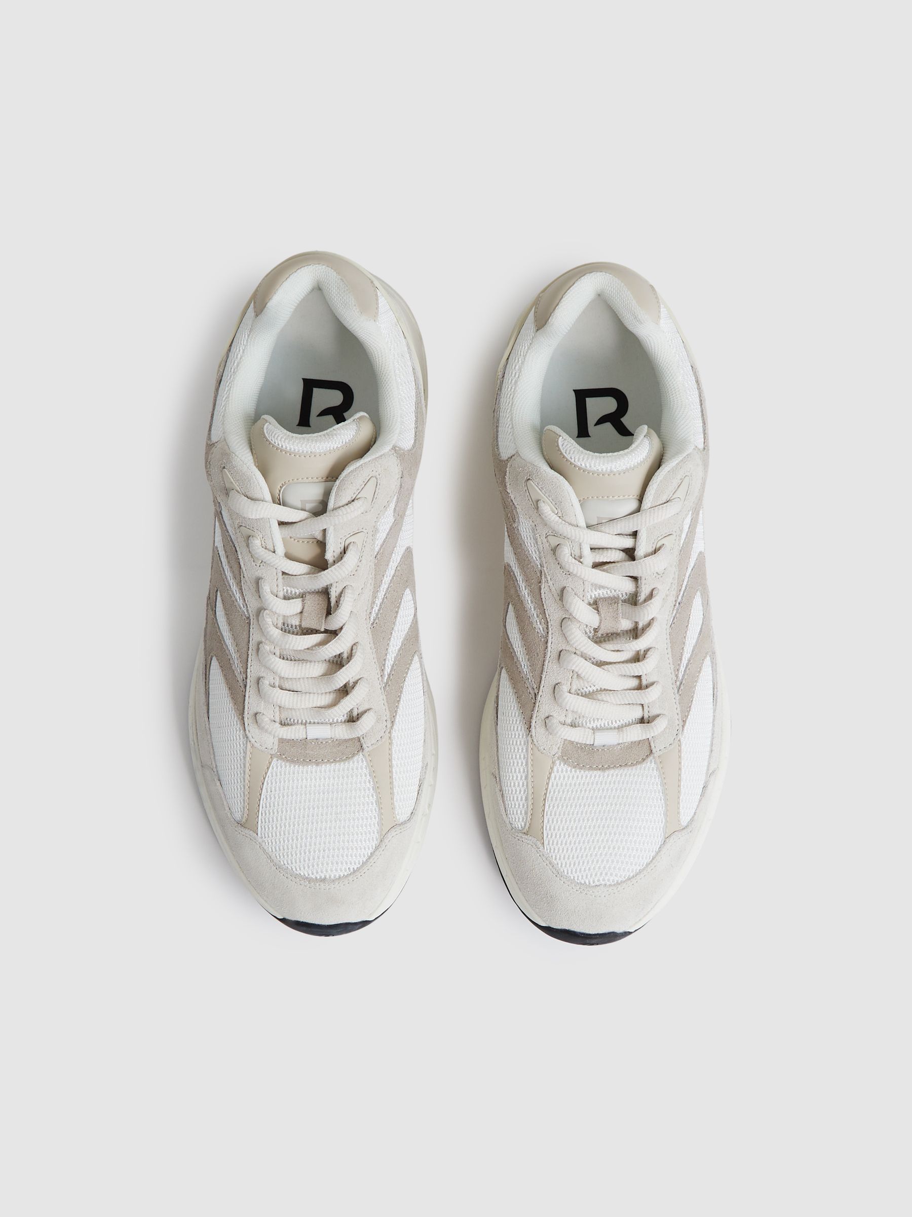 Panelled Running Trainers in Off White/Stone