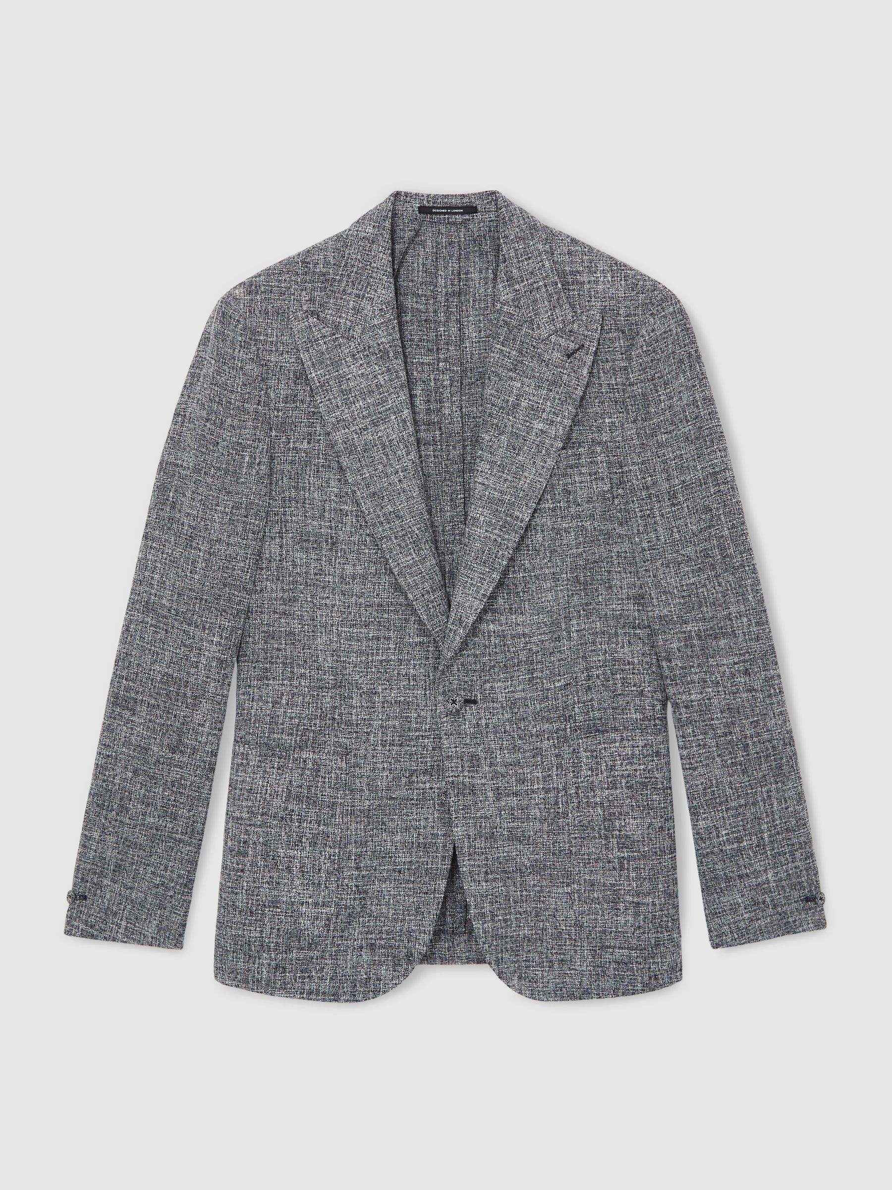 Single-Breasted Textured Mélange Blazer Slim-Fit in Navy Melange