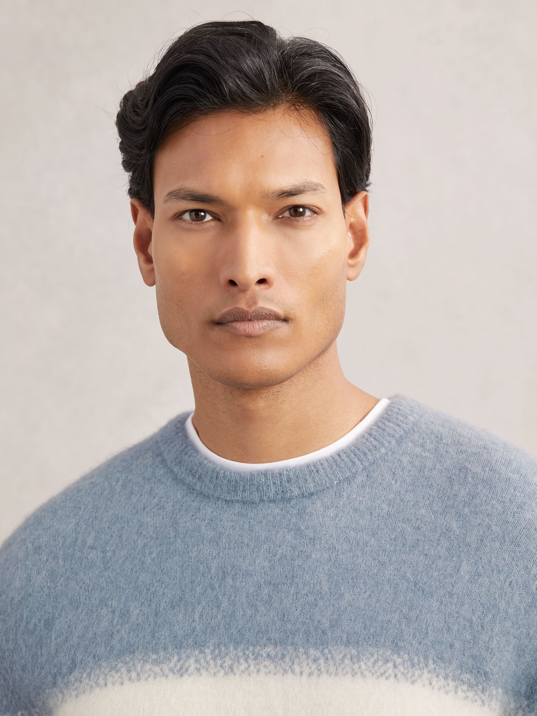 Wool-Alpaca Blend Stripe Jumper in Soft Blue/White