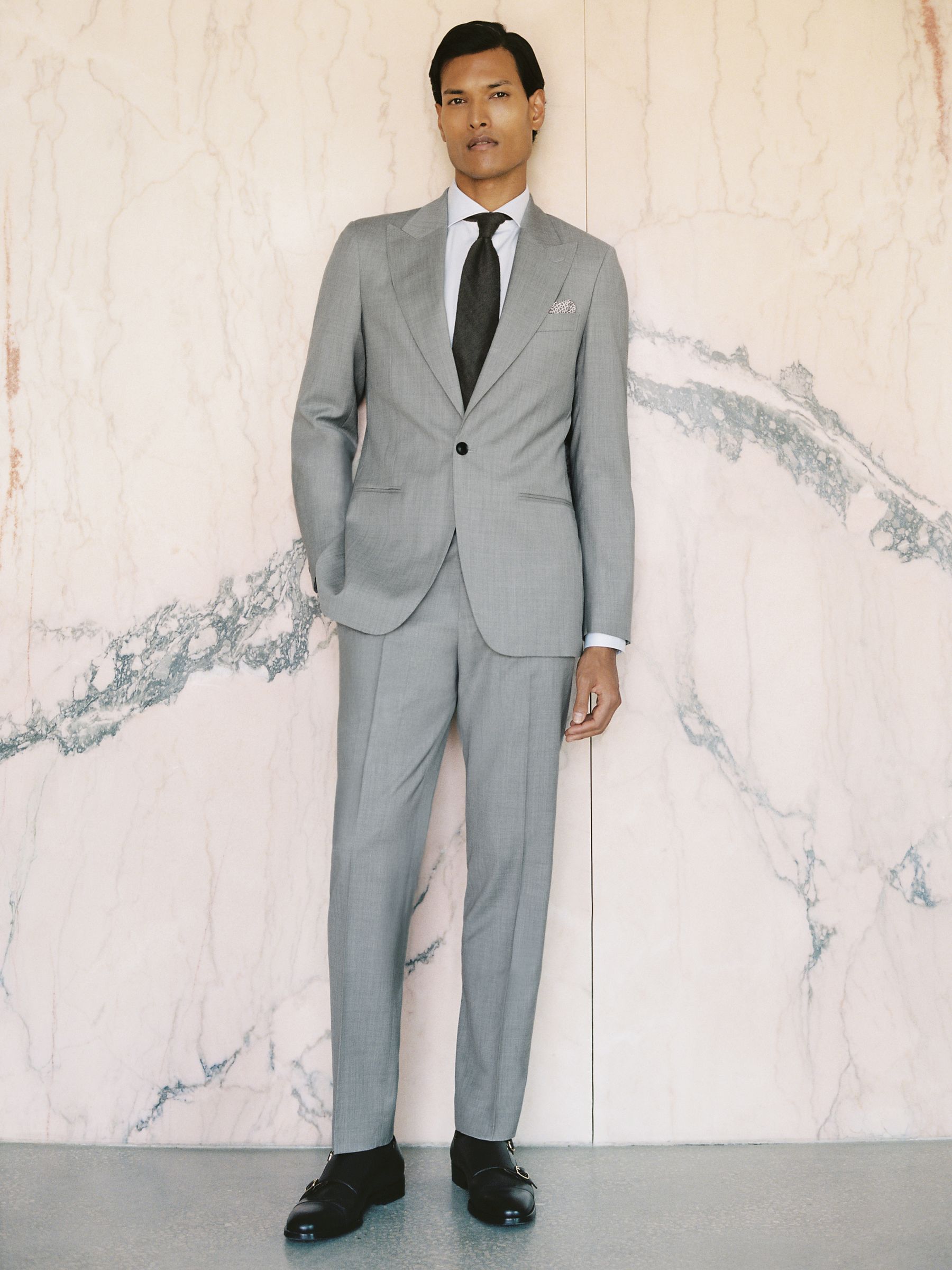 Slim-Fit Wool Suit Trousers in Mid Grey