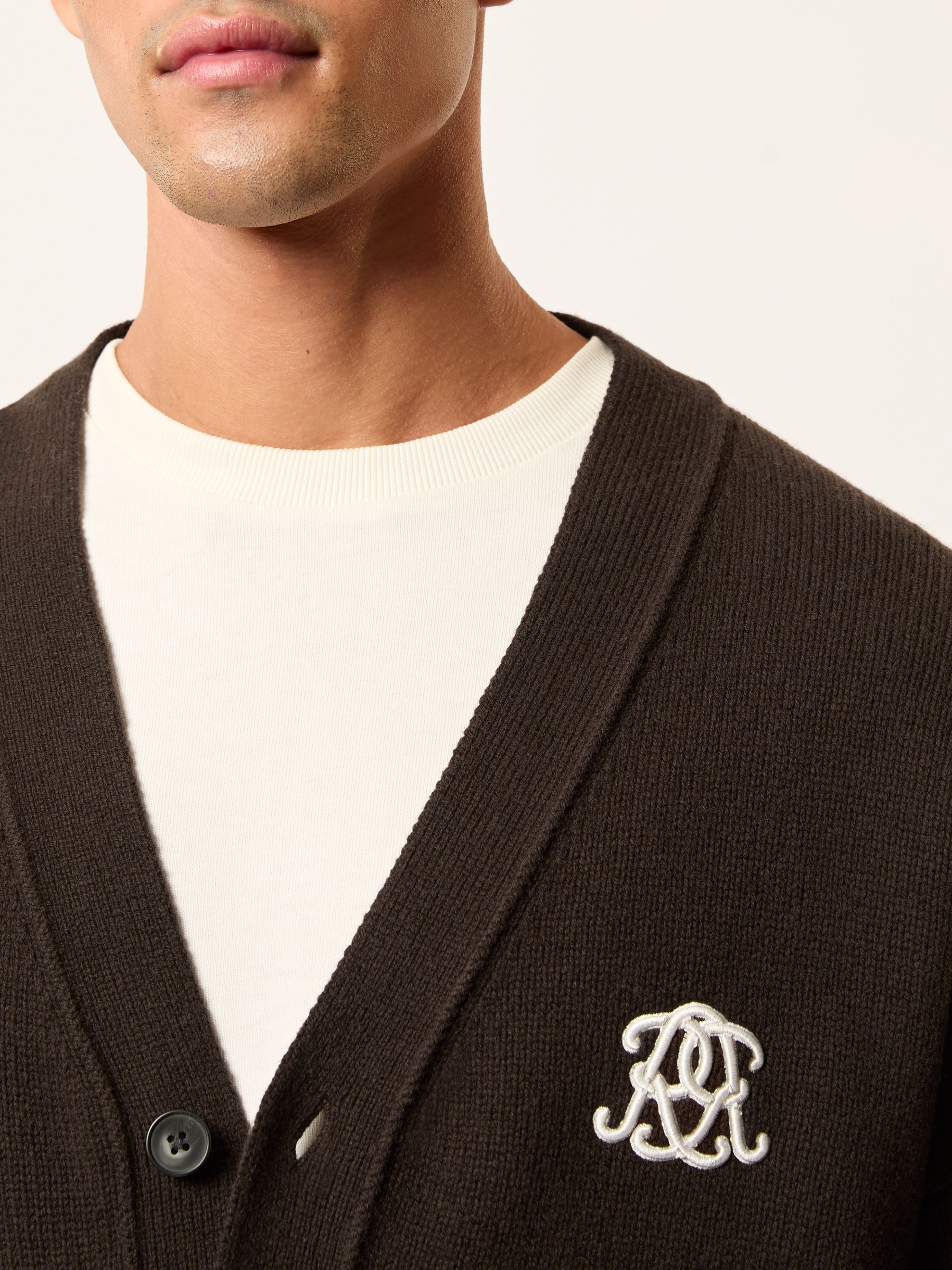 Monogram Embroidery Relaxed Cardigan Wool in Brown