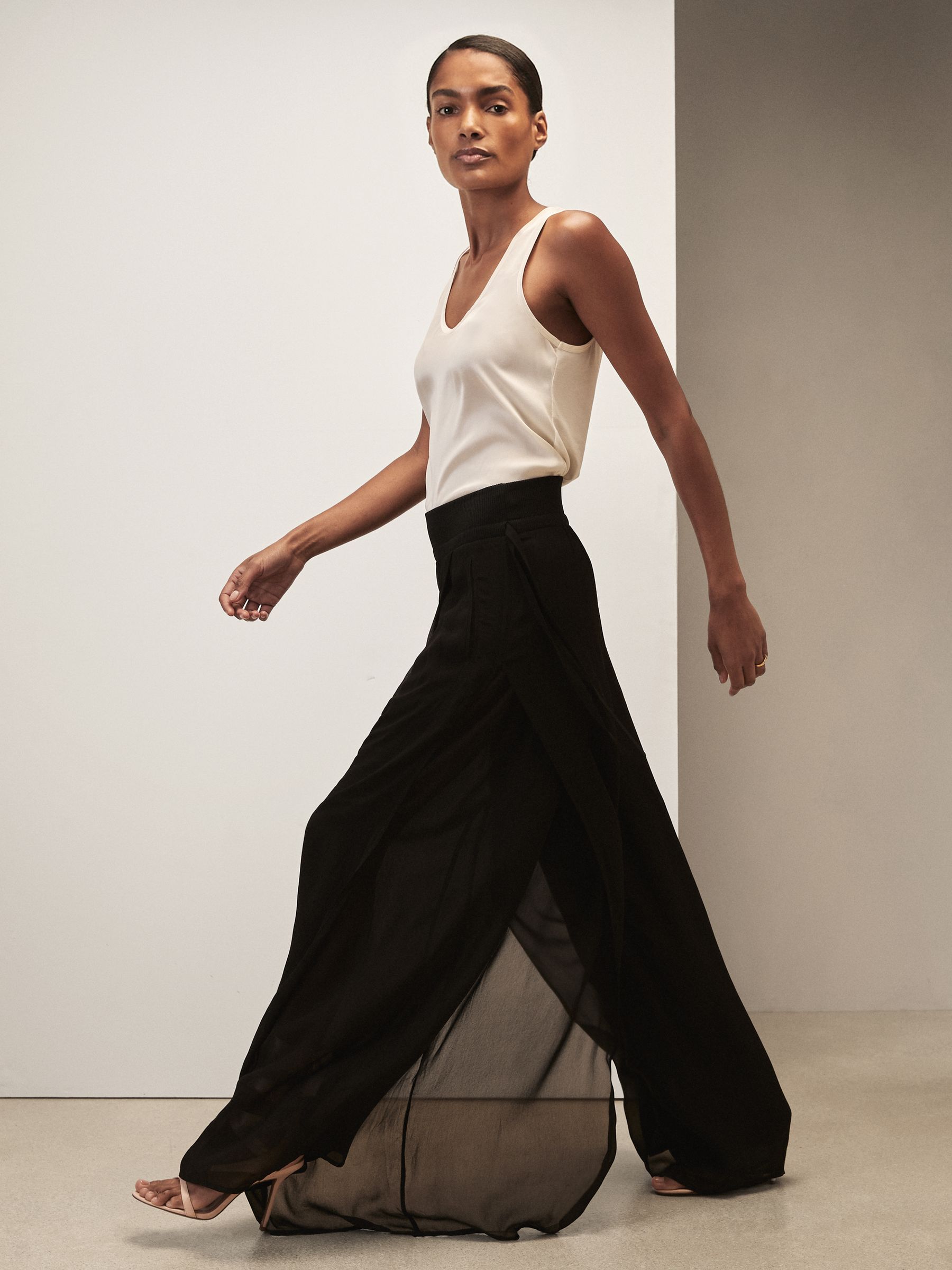 Petite Reiss | Royal Ballet Chiffon Trousers in Black