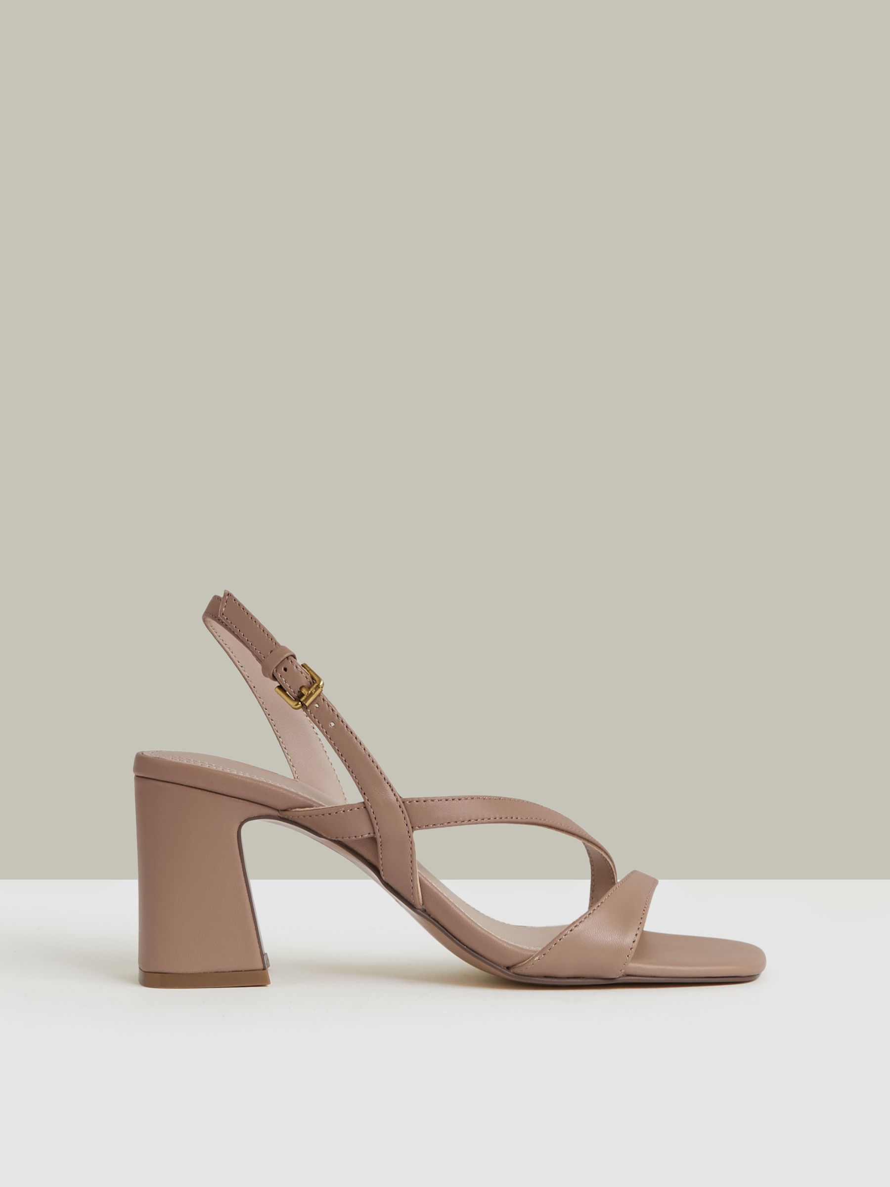 Strappy Leather Heeled Sandals in Nude