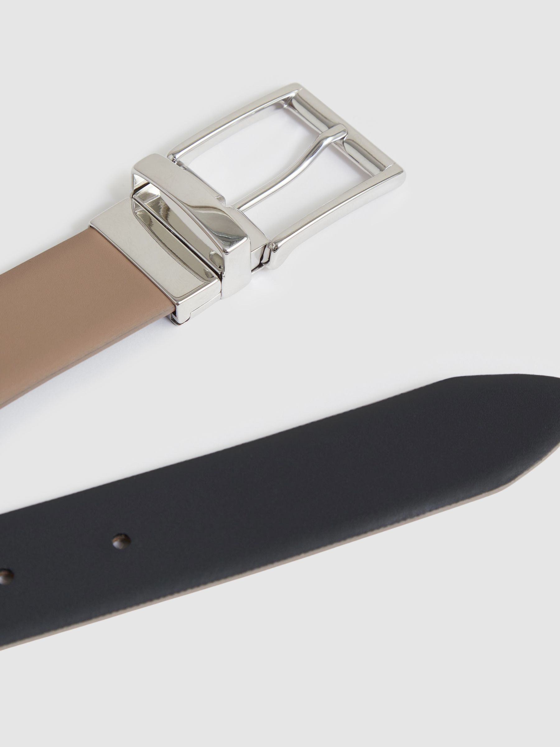 Reversible Leather Belt in Dark Stone/Navy