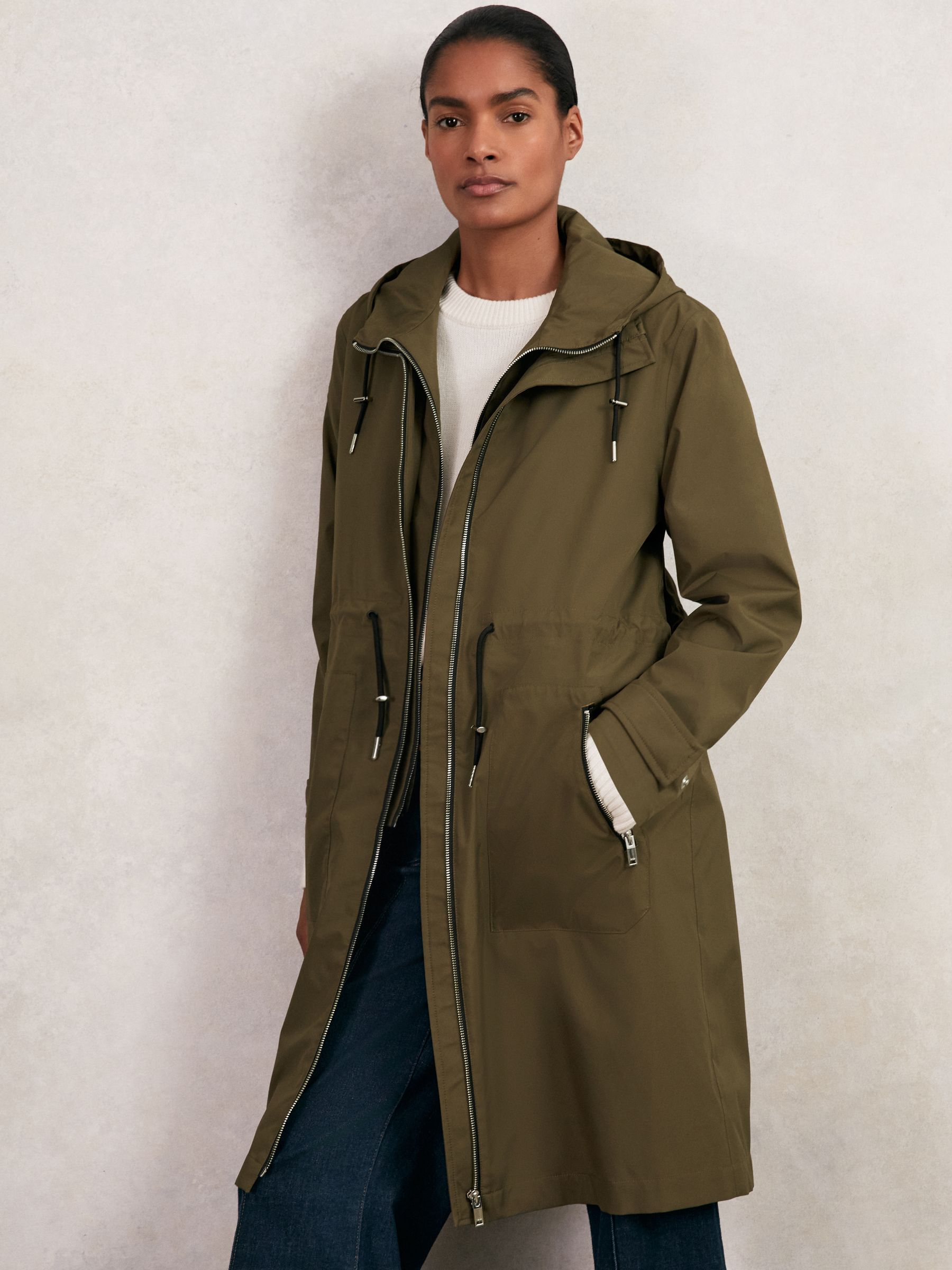 Petite Removable-Hood Parka Rain Coat in Khaki