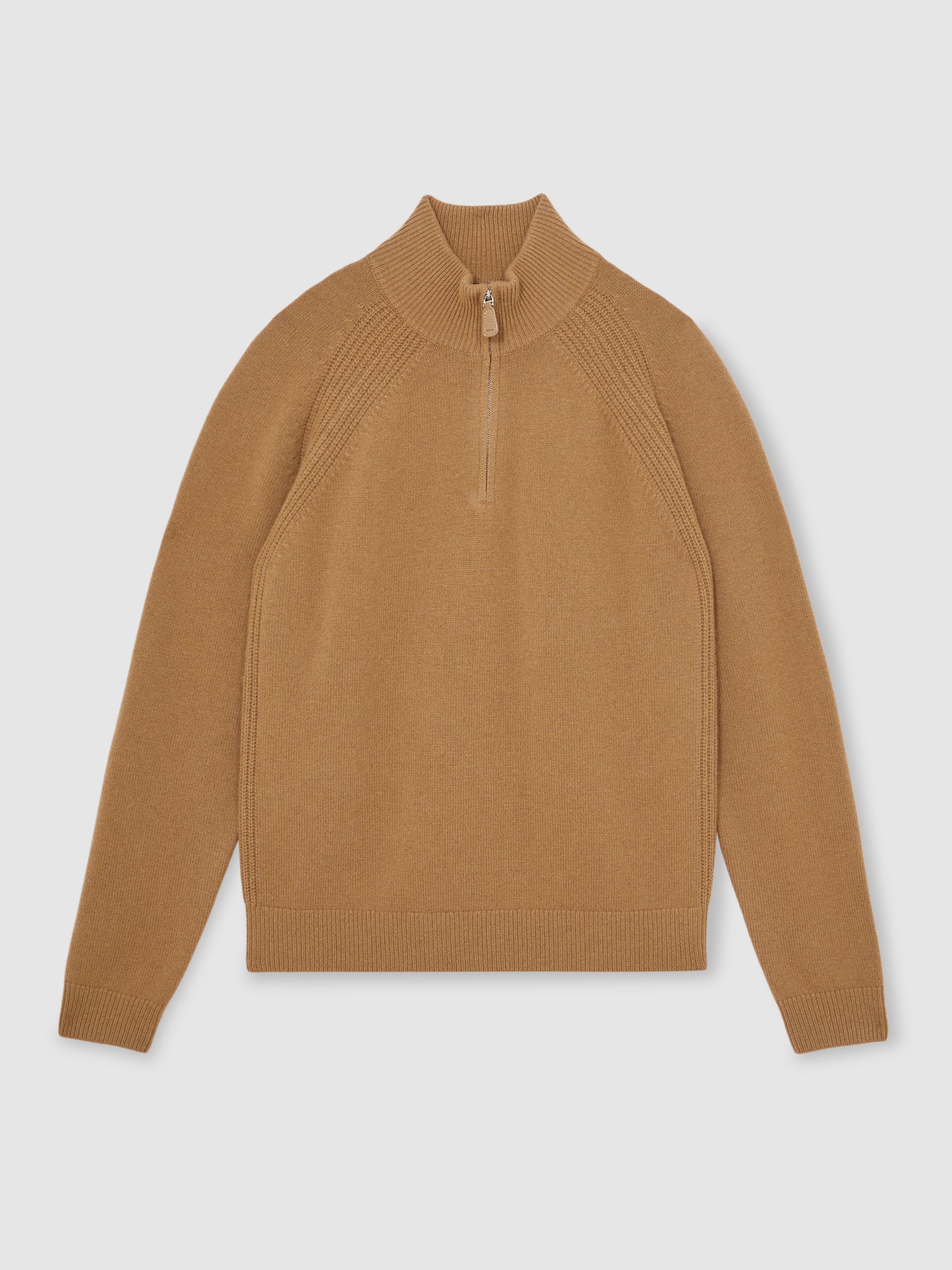 Wool And Cashmere Half-Zip Jumper in Camel