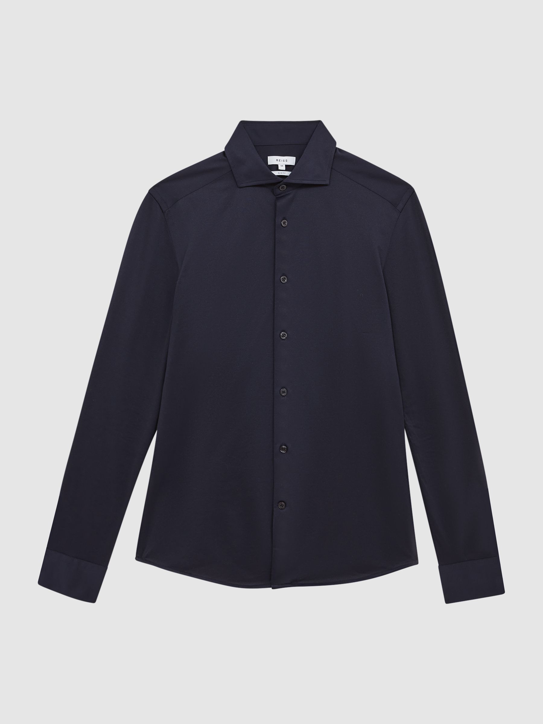 Cotton-Blend Jersey Cutaway-Collar Shirt in Navy