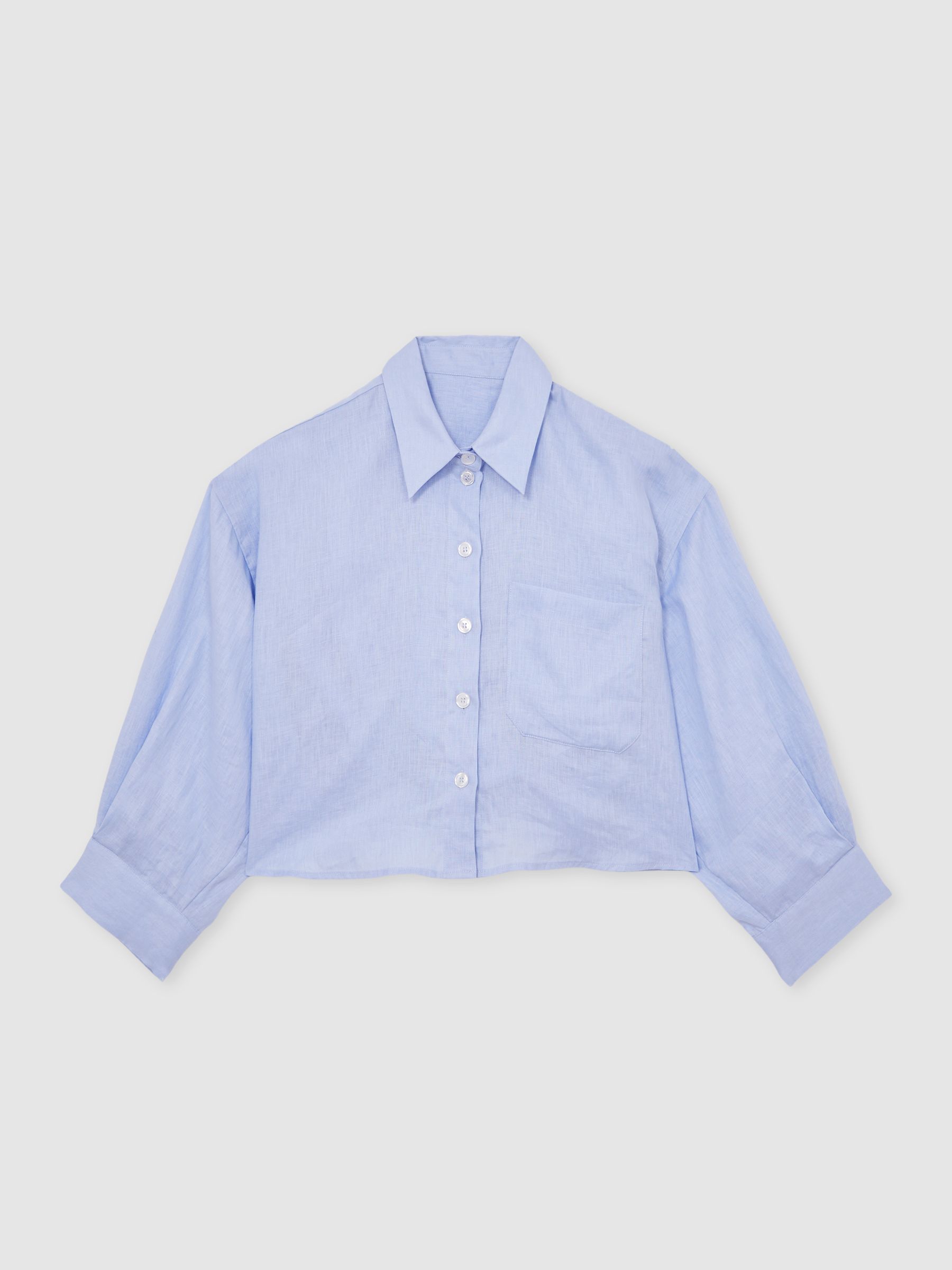 Oversize Linen Cropped Shirt in Blue