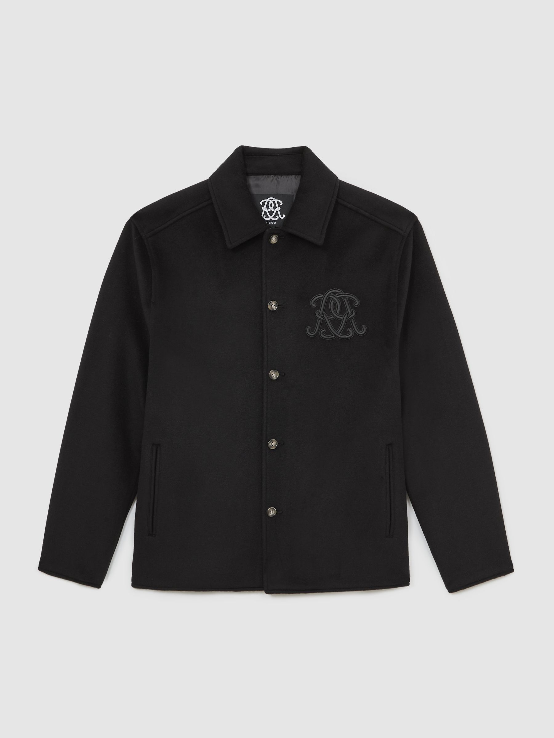 Monogram Wool-Blend Relaxed Overshirt in Black