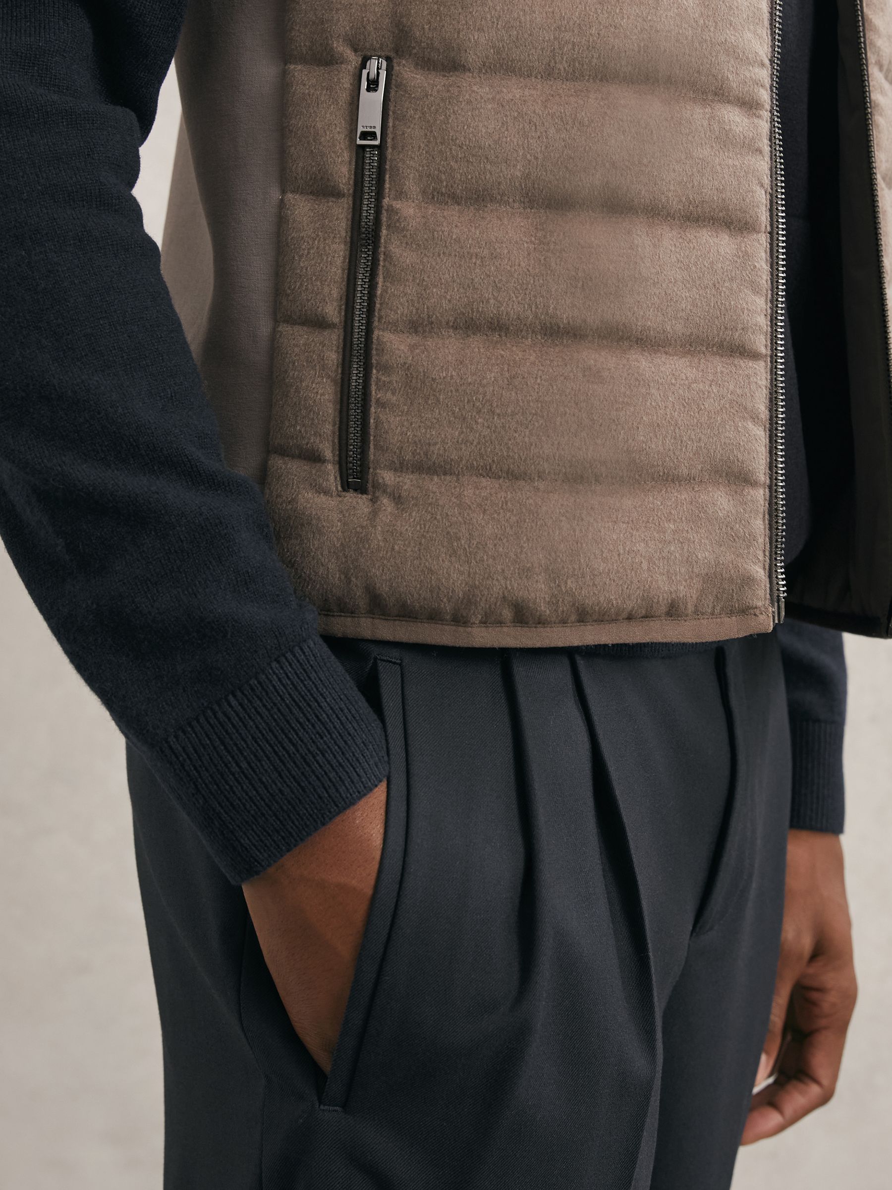 Brushed Jersey Quilted Gilet in Mocha Brown