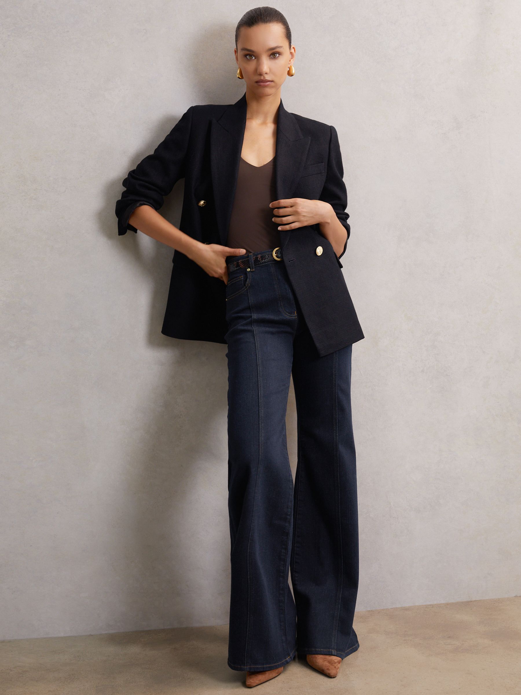 Petite Flared Seam-Detail Jeans in Indigo