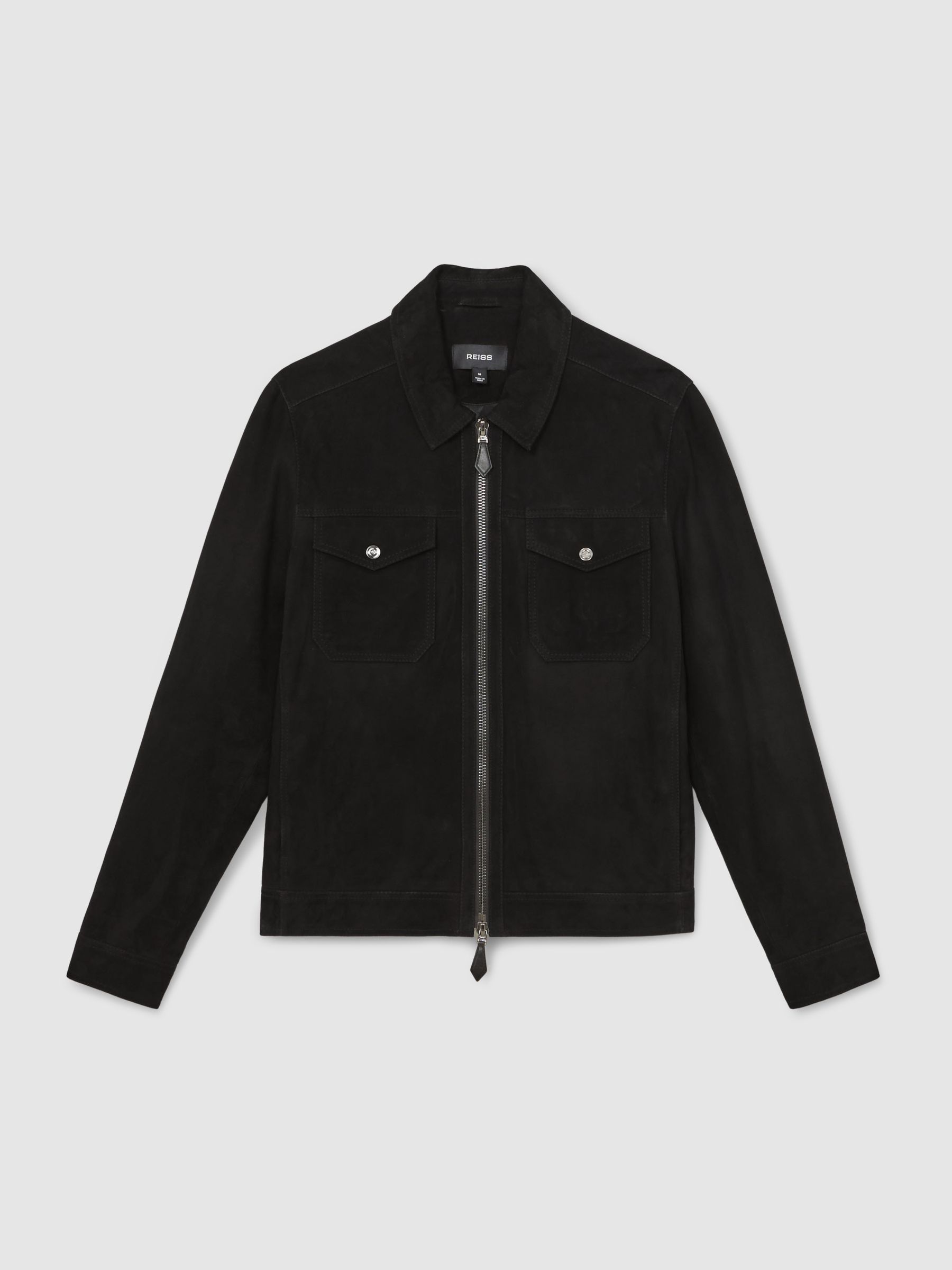 Suede Zip Through Jacket in Black