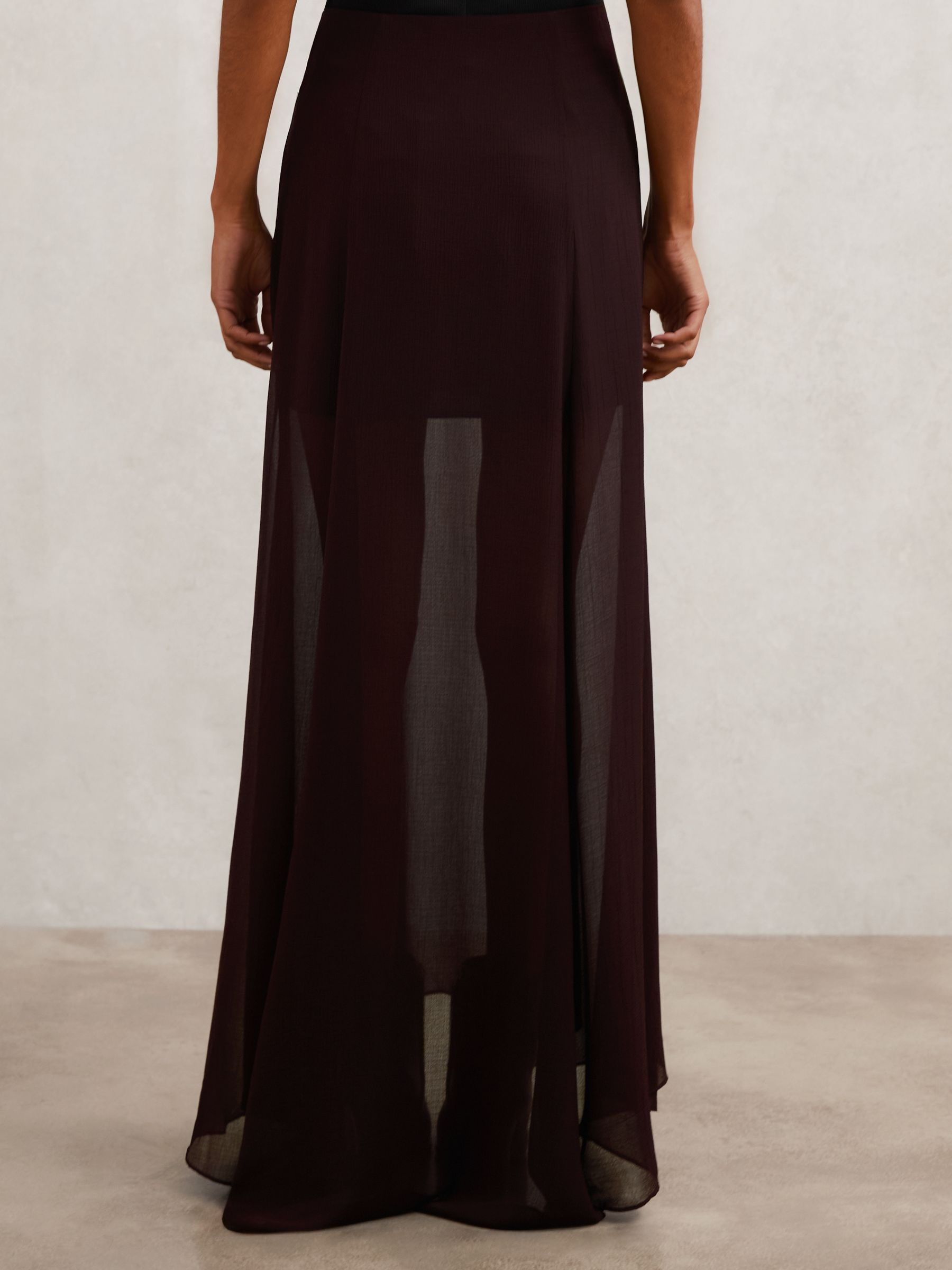 Sheer Textured Maxi Skirt in Chocolate Brown