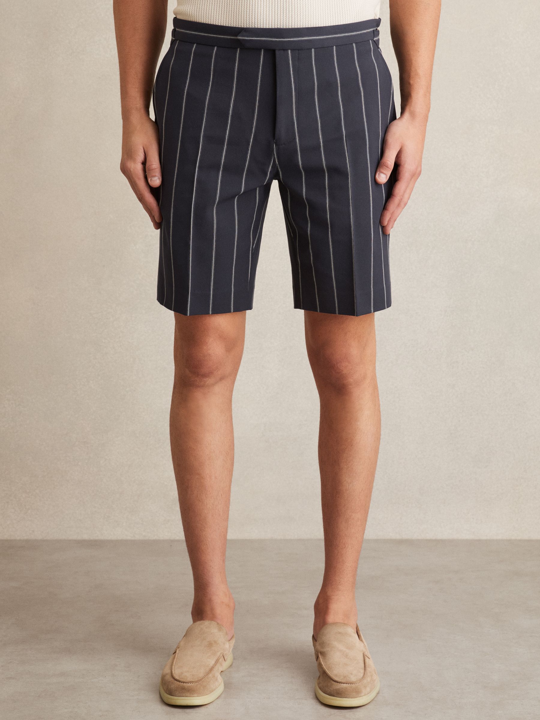 Striped Side-Adjuster Shorts in Navy