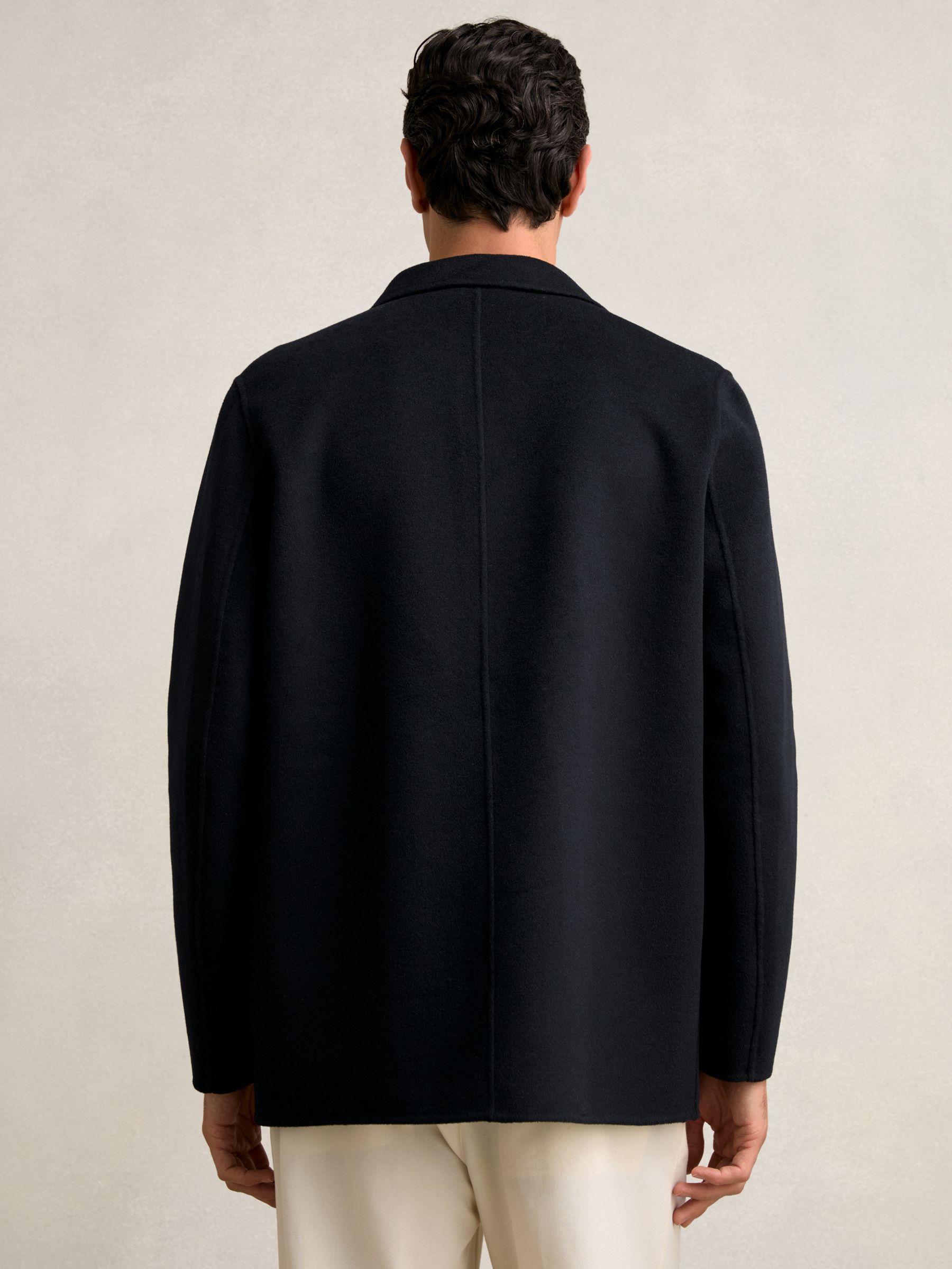 Wool Blend Double Face Button Jacket in Navy