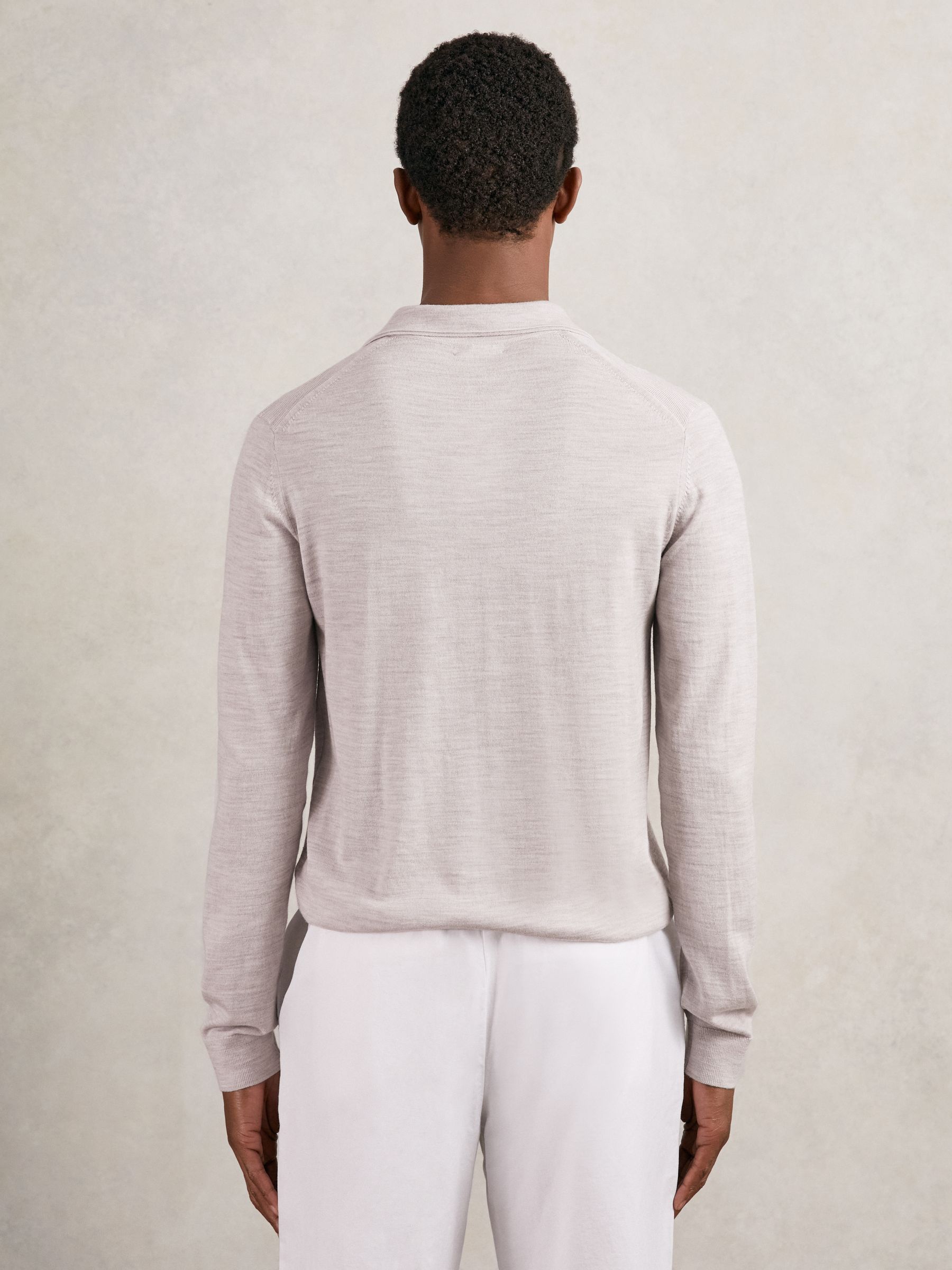 Merino Wool Open-Collar Polo Shirt in Wicker Brown Melange