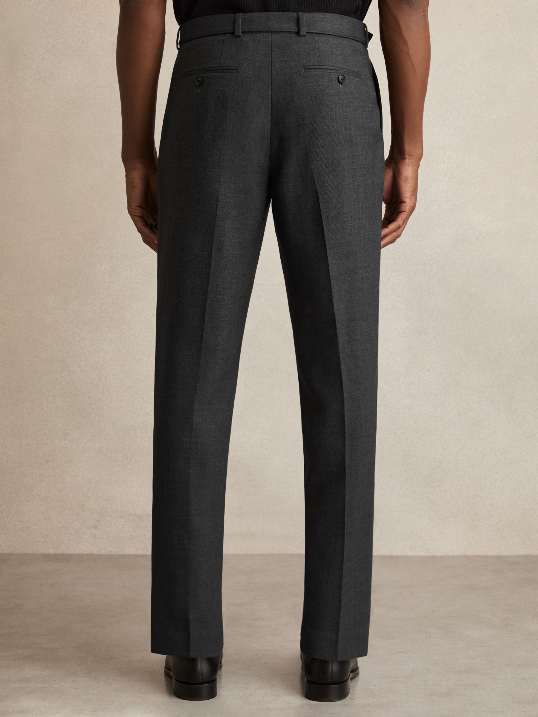 Wool-Blend Tailored-Fit Belted Trousers in Charcoal Grey