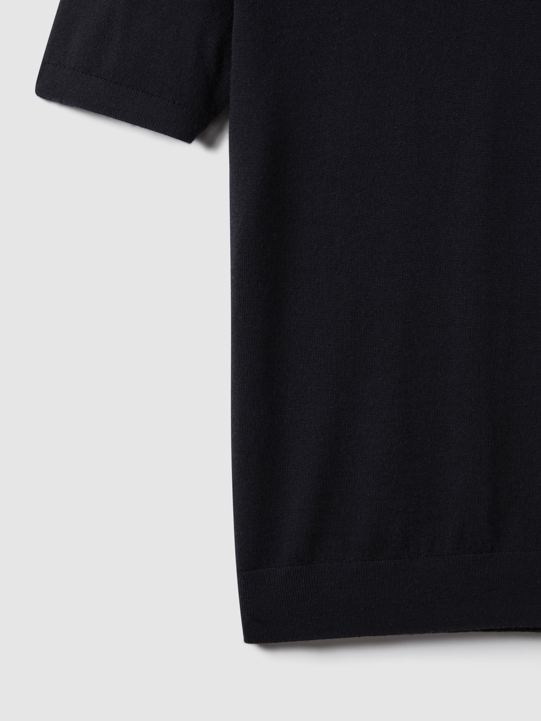 Merino Wool Open-Collar Polo Shirt in Navy