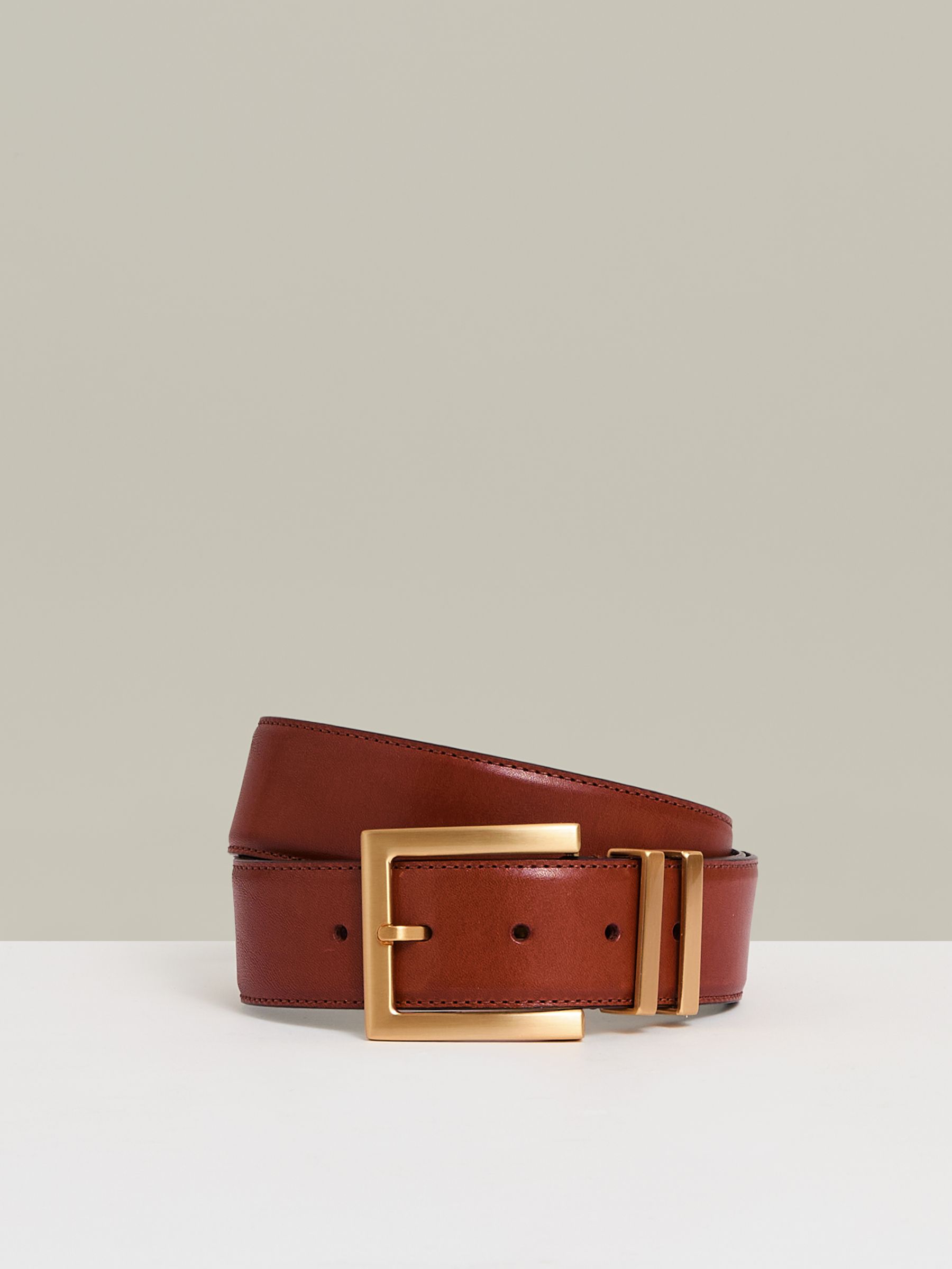 Leather Square Buckle Belt in Tan