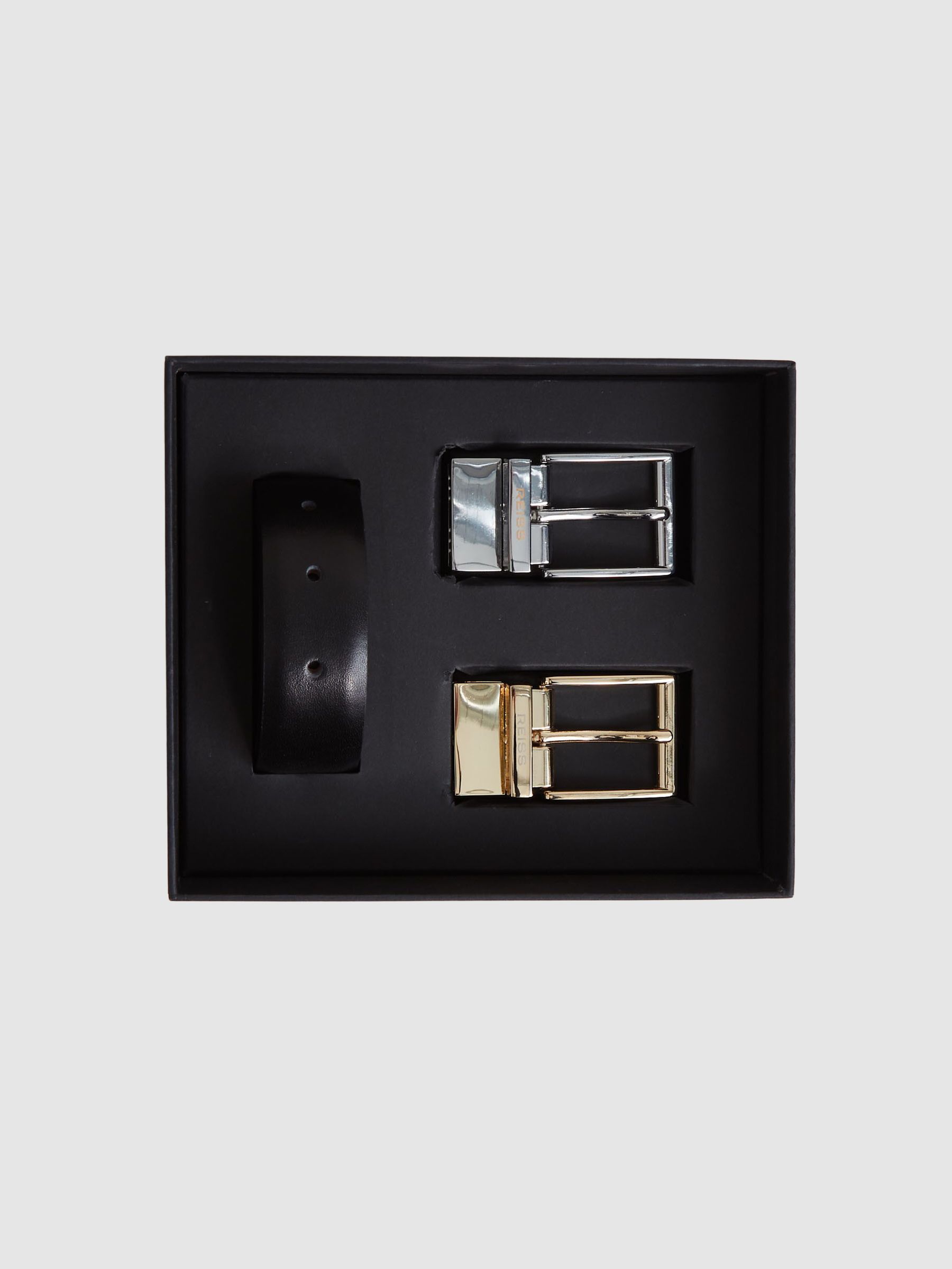 Reversible Leather Belt with Interchangeable Buckle in Black/Brown