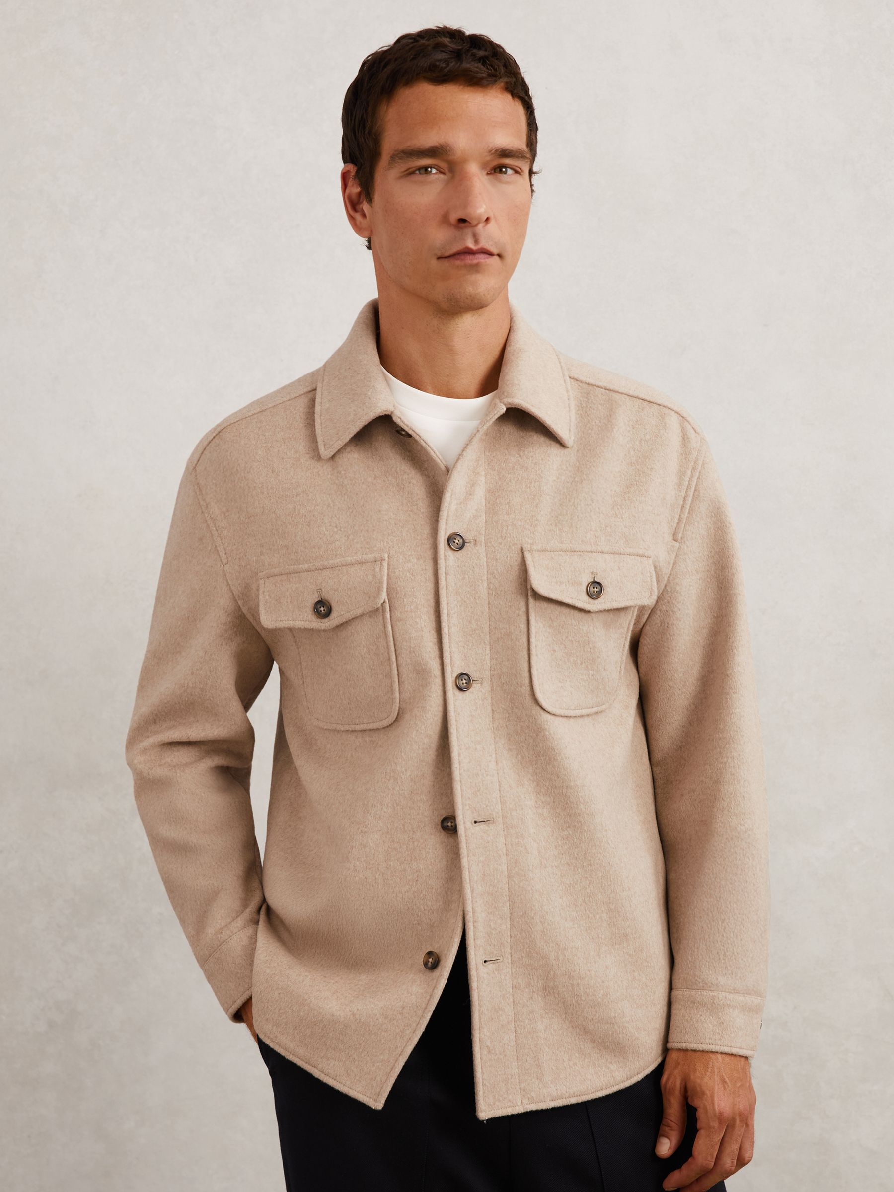 Wool-Blend Twin-Pocket Overshirt in Oatmeal Brown