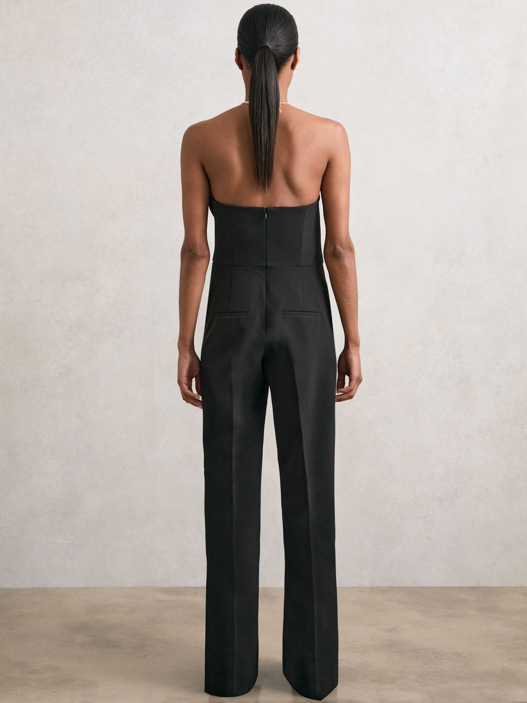 Structured Strapless Wide-Leg Jumpsuit in Black