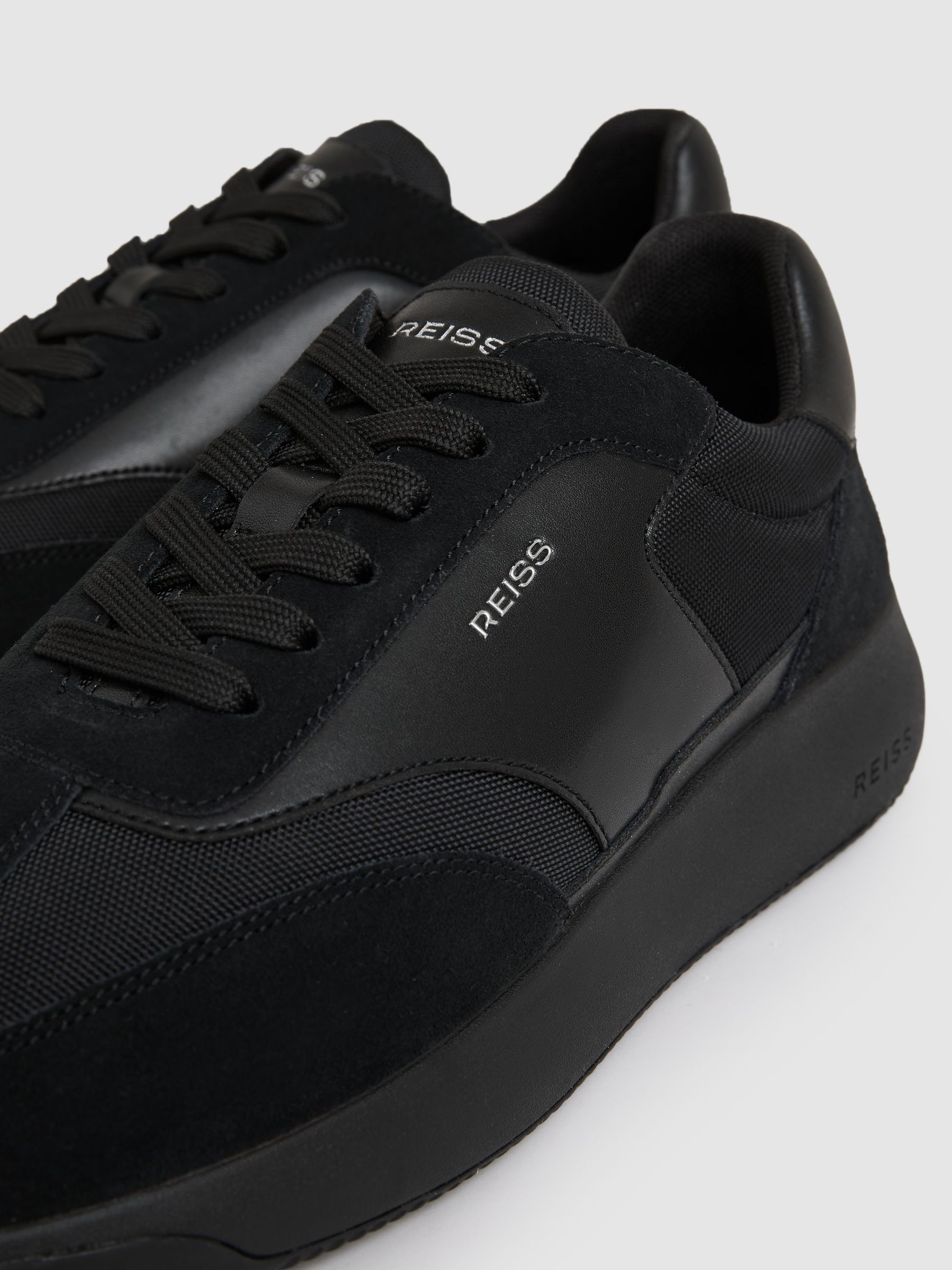 Leather Suede Running Trainers in All Black