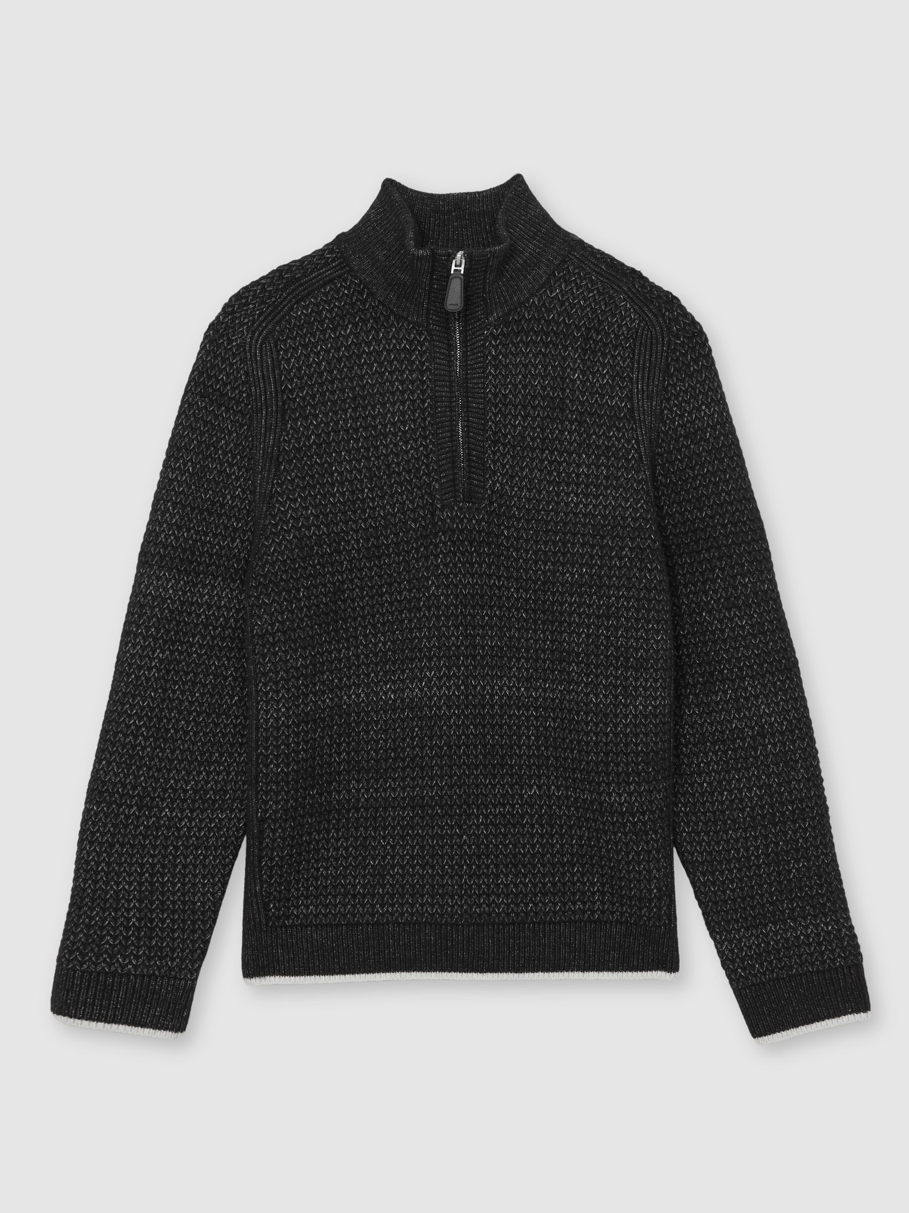 Half-Zip Chevron-Knit Jumper with Wool in Black