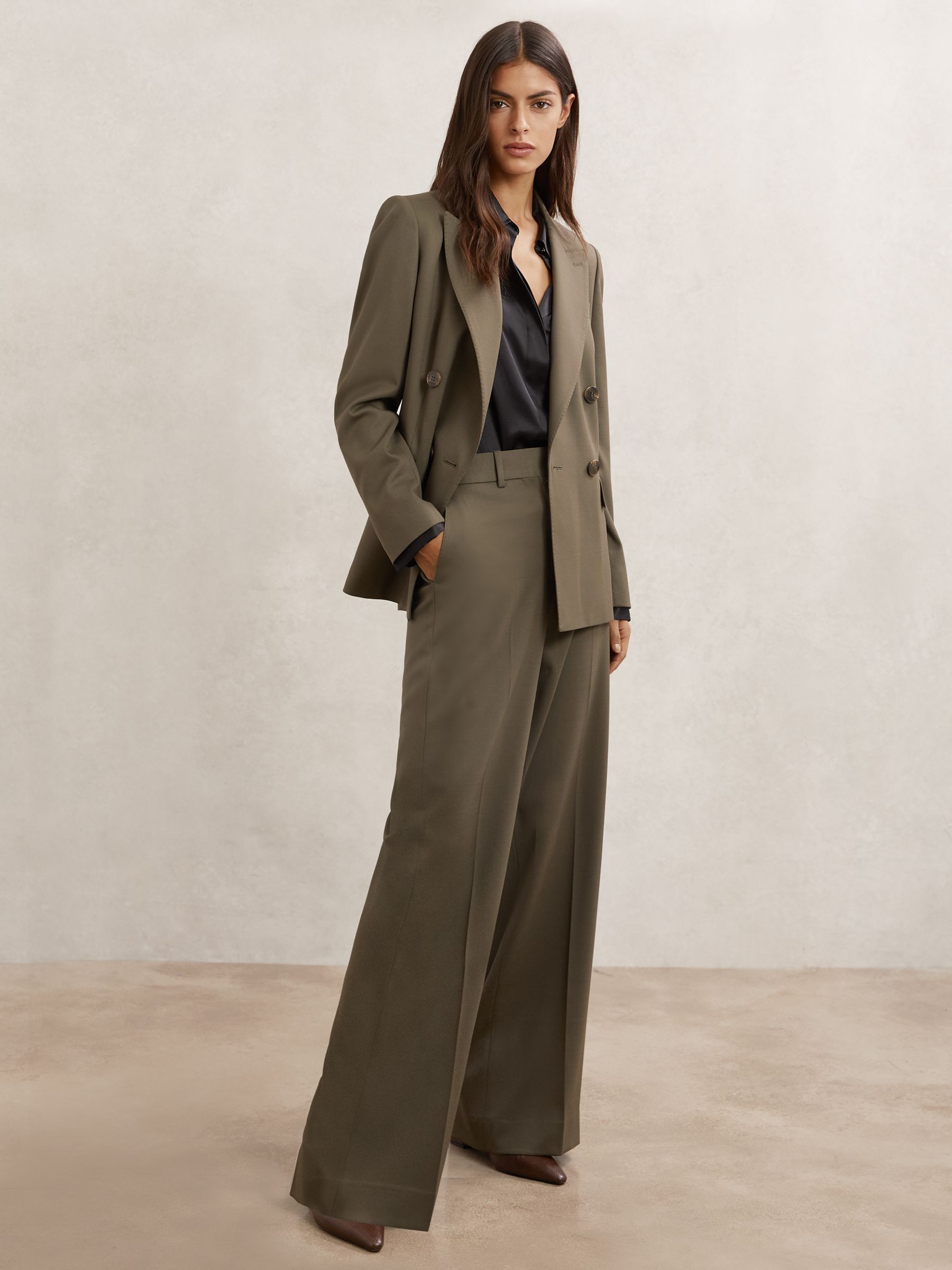 Petite Wool-Blend Wide-Leg Suit Trousers in Green