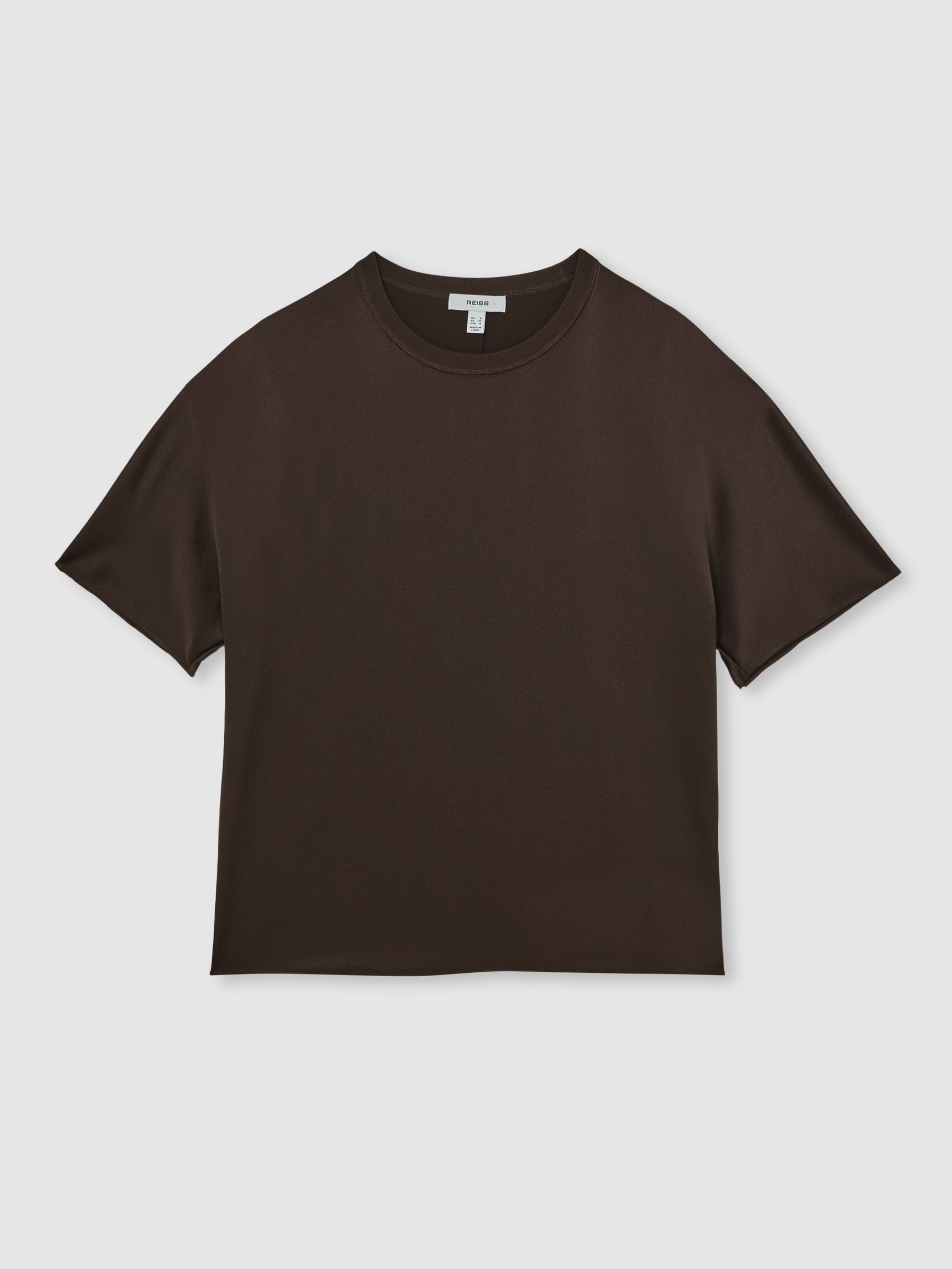 Silk Short-Sleeve Top in Chocolate Brown