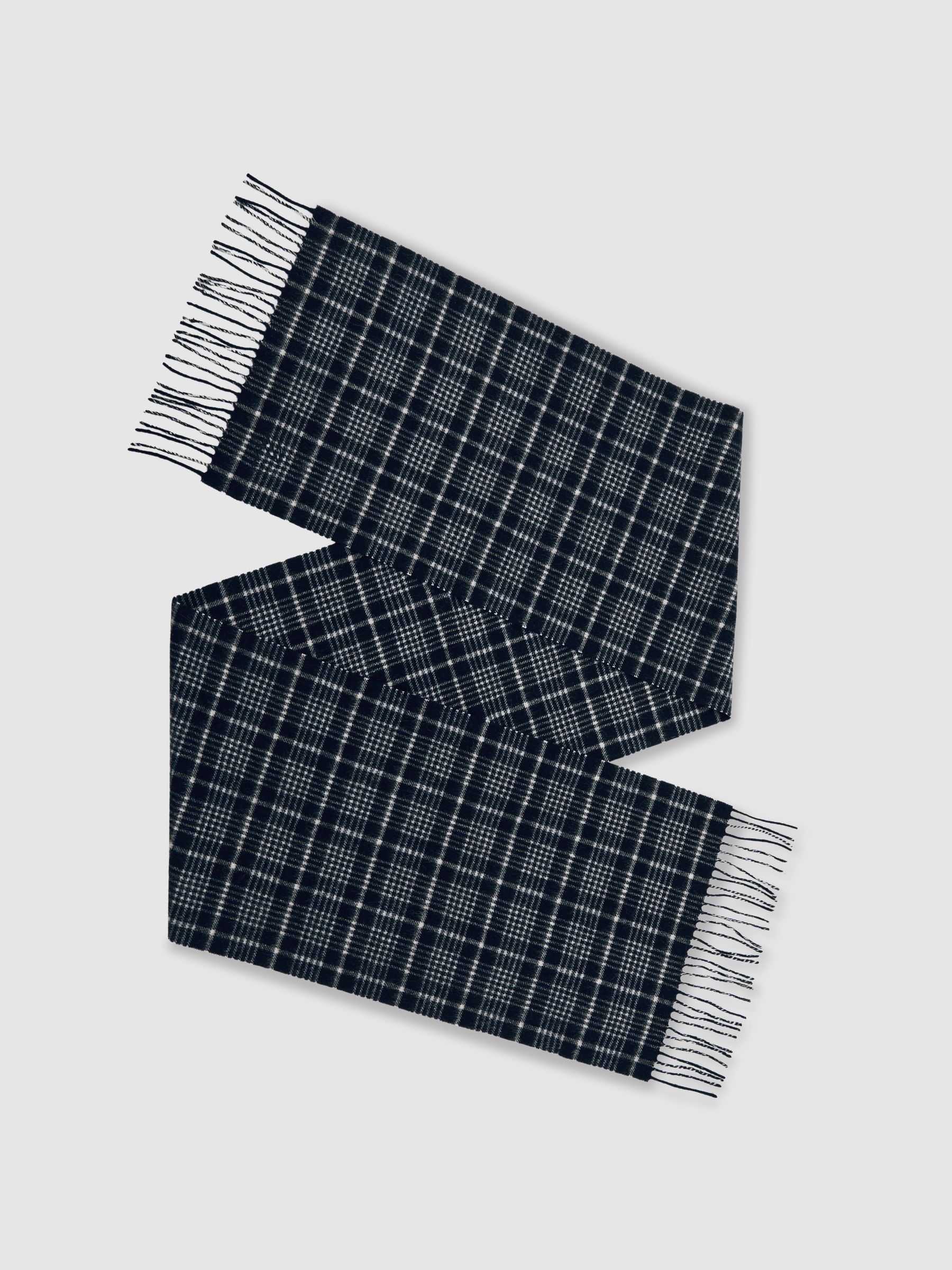 Wool-Cashmere Check Scarf in Navy