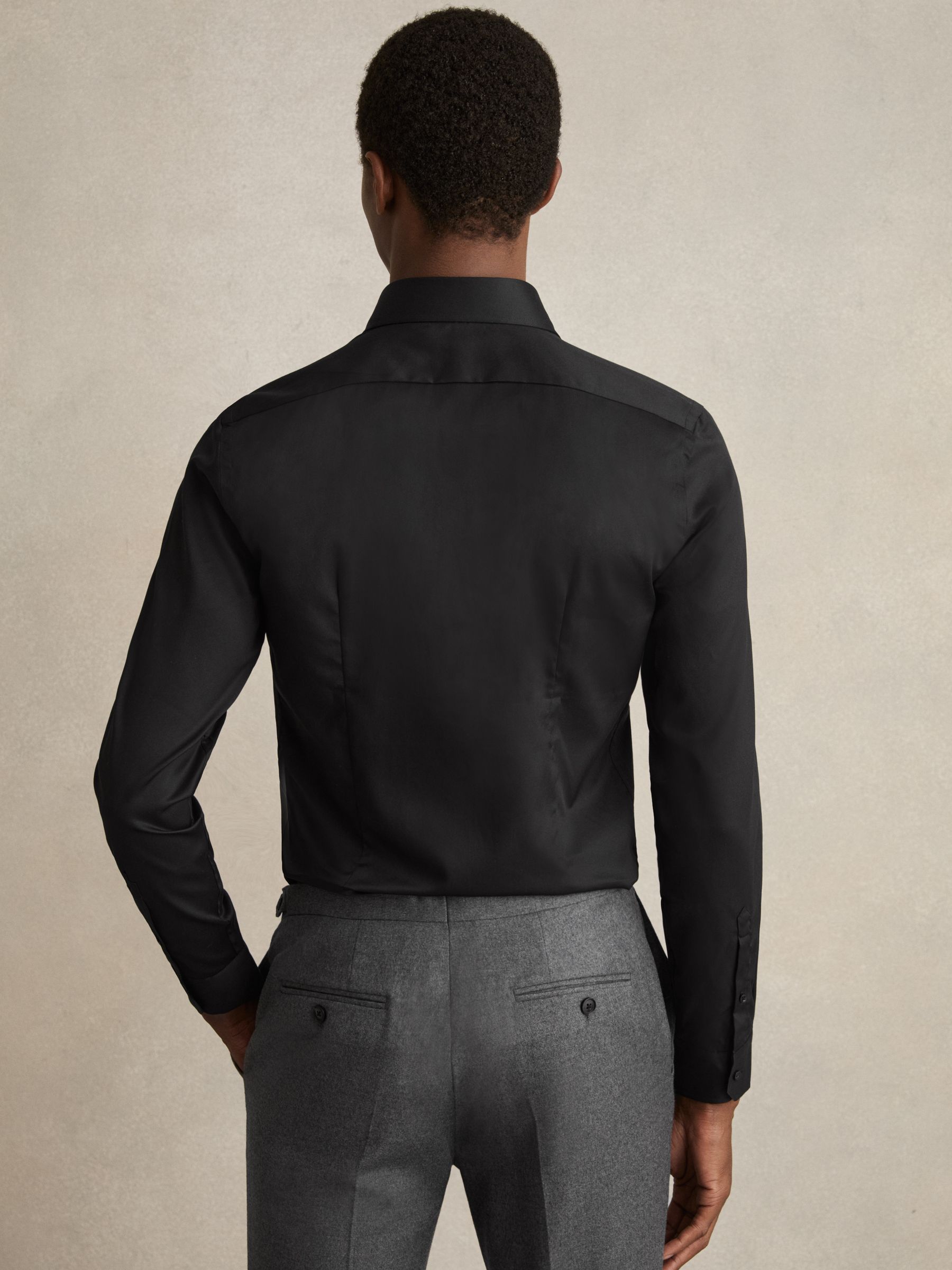 Slim Fit Two-Fold Cotton Shirt in Black