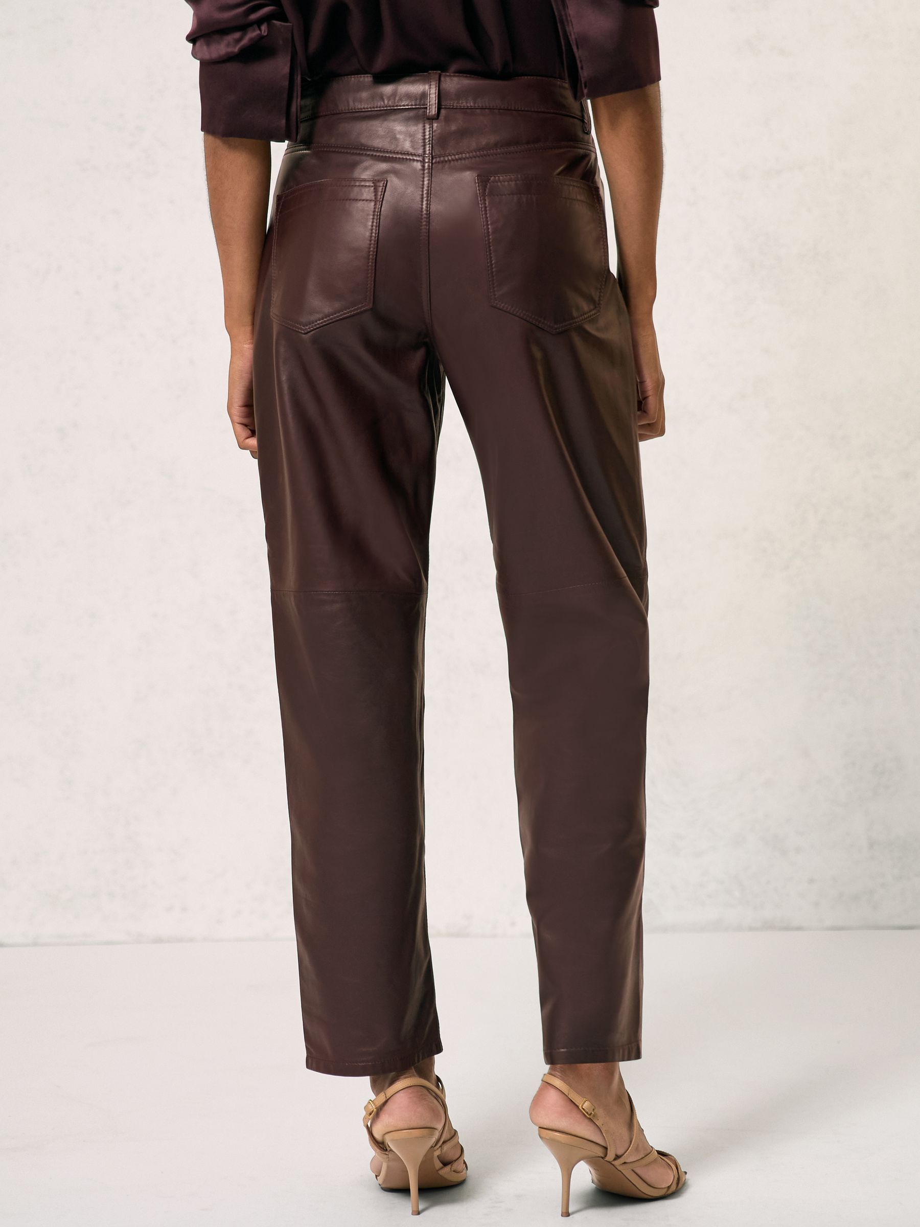 Leather Slim-Leg Trousers in Oxblood Burgundy