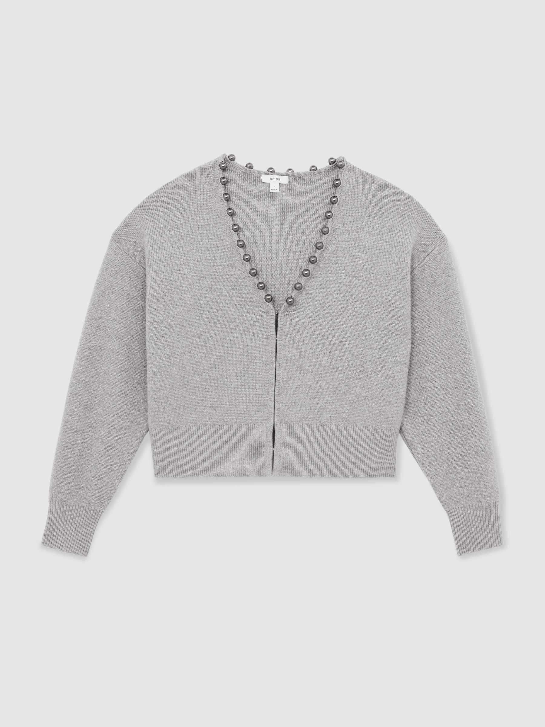 Wool-Blend Beaded-Trim Cardigan With Cashmere in Grey
