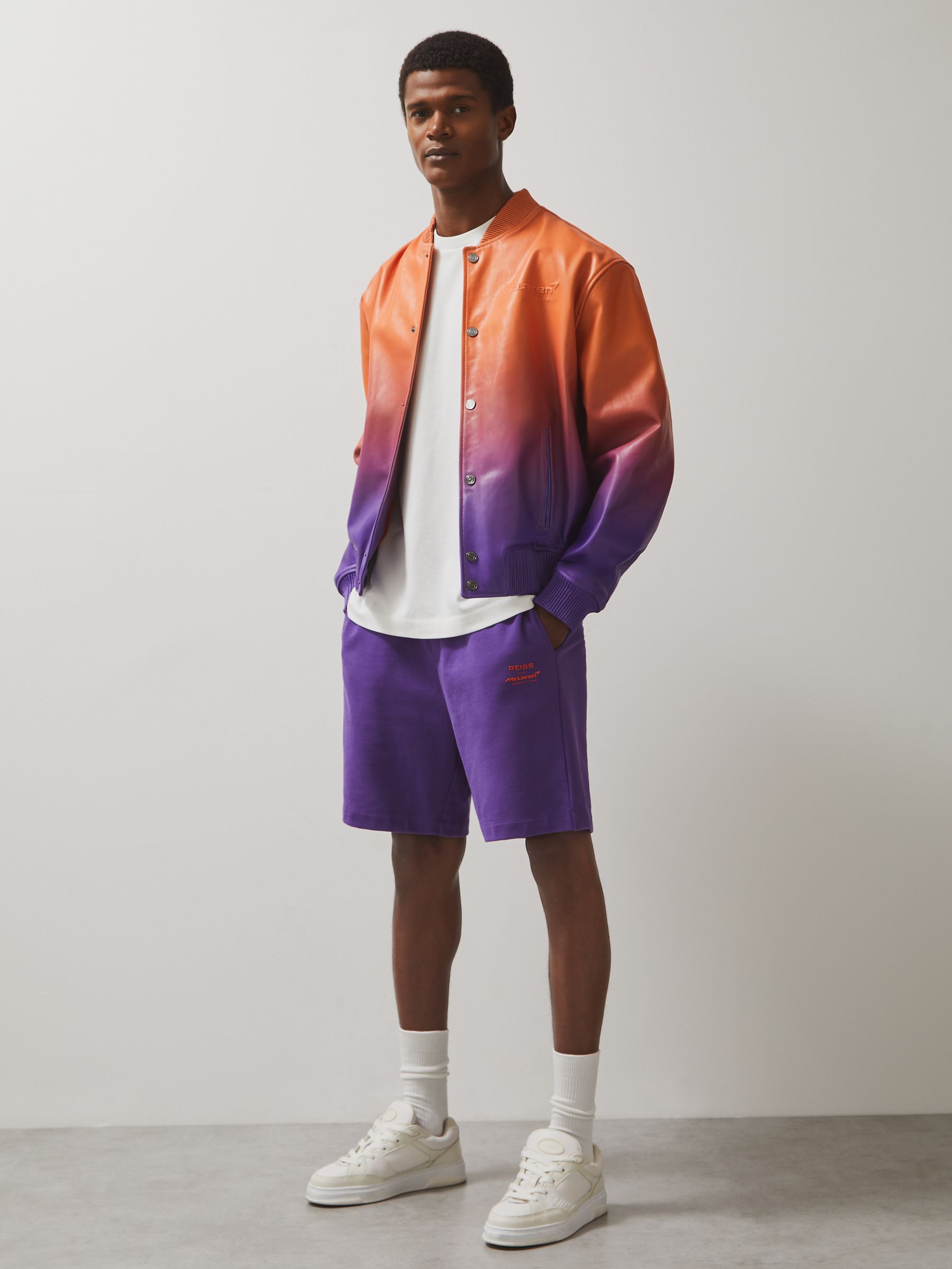 McLaren F1 Team Ombré Leather Jacket in Papaya Orange/Purple