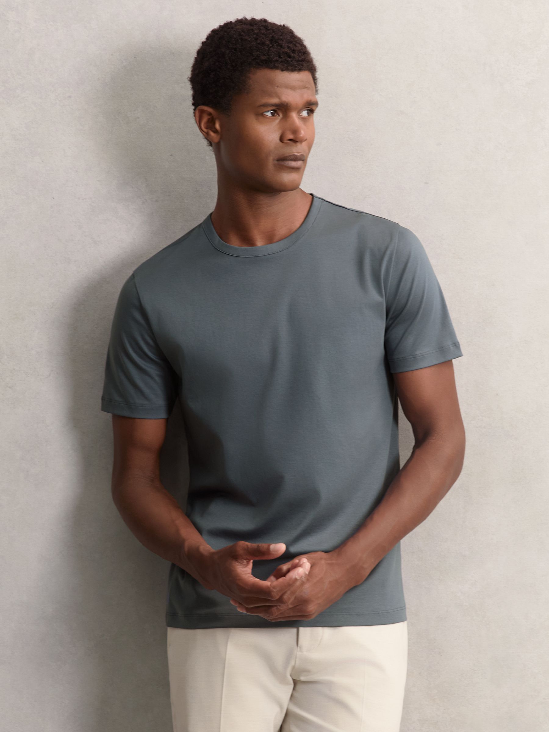 Airwater-Cotton Crew-Neck T-Shirt in Taupe Brown