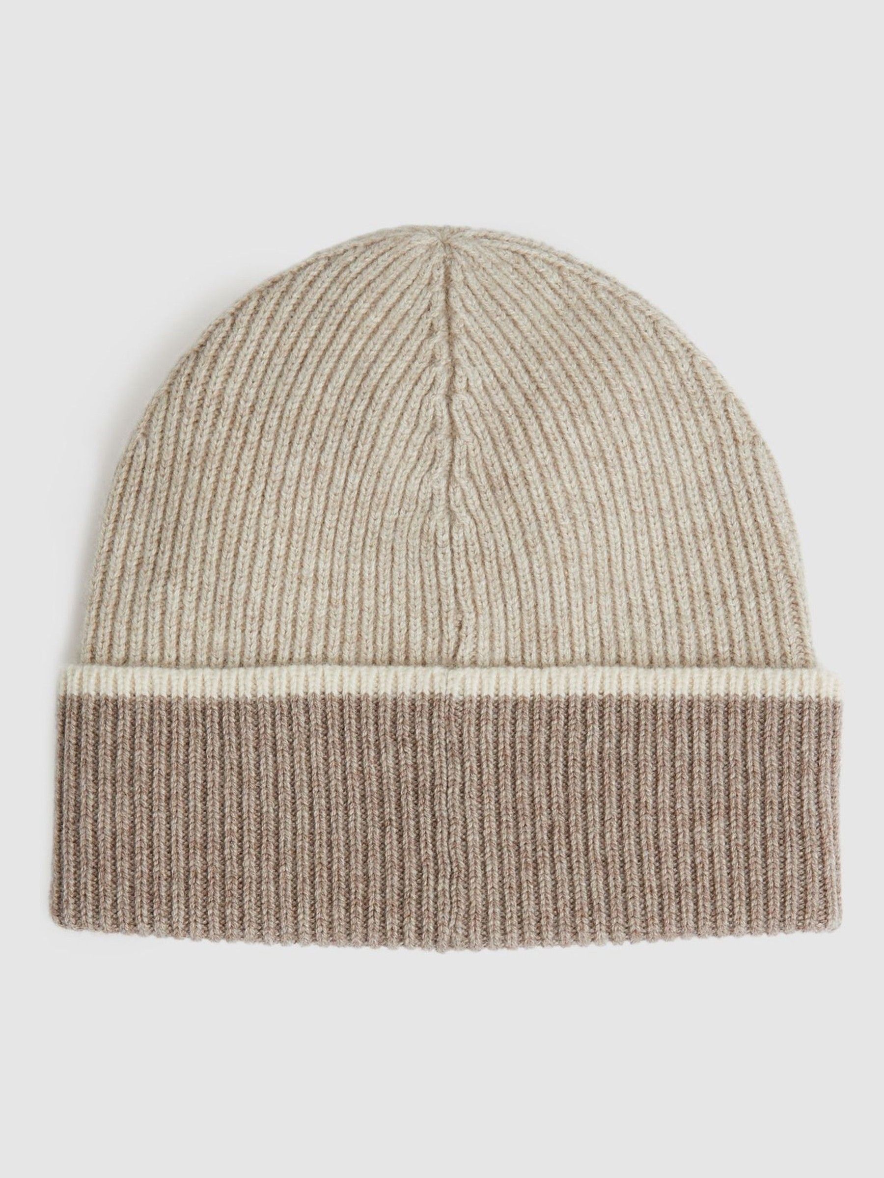 Wool-Blend Tipped Beanie in Taupe