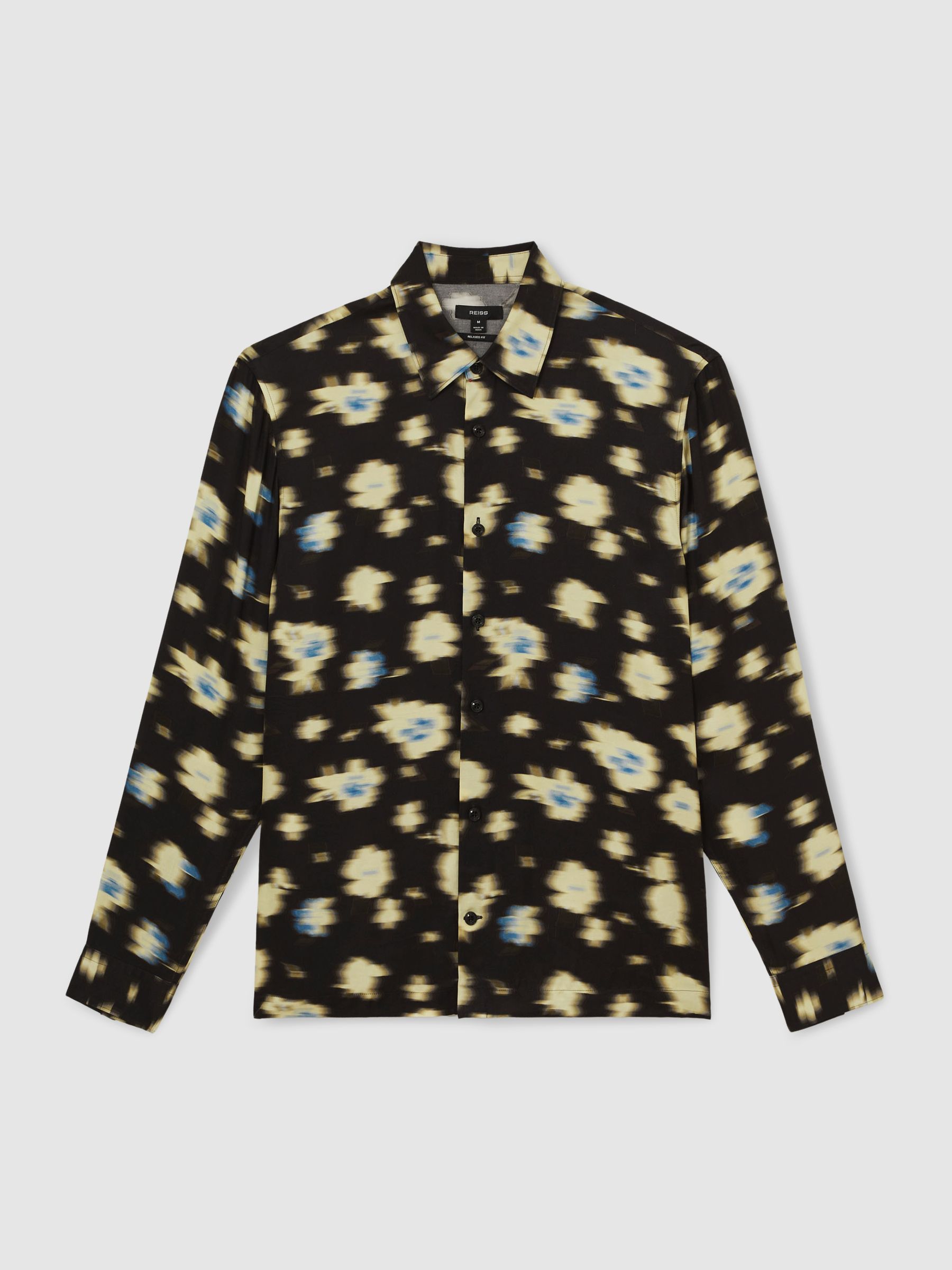 Abstract Floral-Print Shirt in Black
